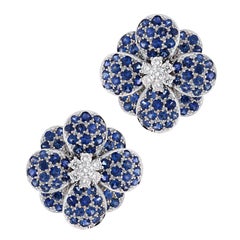 Van Cleef & Arpels Sapphire & Diamond Flower Earrings & Brooch Suite