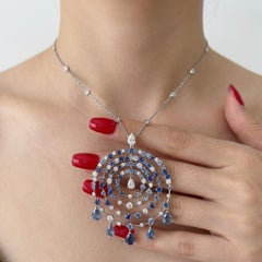 Van Cleef & Arpels Sapphire Diamond Pendant 3.00 Carats 18K White Gold