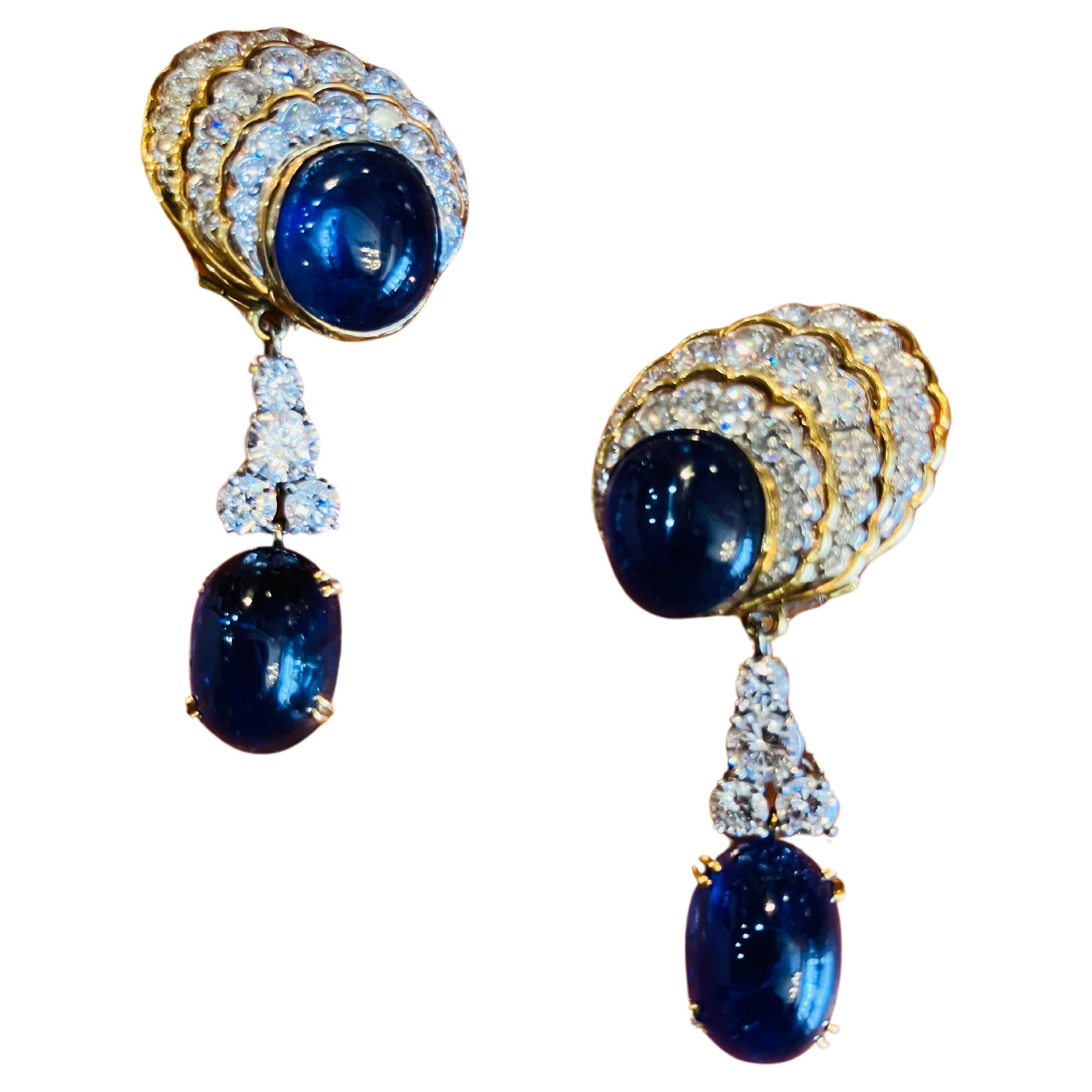Magnificent Very Rare Van Cleef & Arpels Paris Sapphire Gold and Diamond Detachable Earrings. 
 The Sapphires are approximately 19 carats with approximately 4.5 carats of Diamonds.  

*Price is only for 1stDibs Collaboration. 