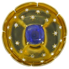 Van Cleef & Arpels Sapphire Gold Brooch Pin Clip, 13.15 Carat No Heat GIA