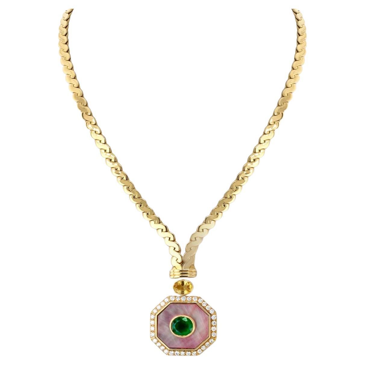 Van Cleef & Arpels Sapphire, Green Emerald And Diamond Pendant Necklace For Sale