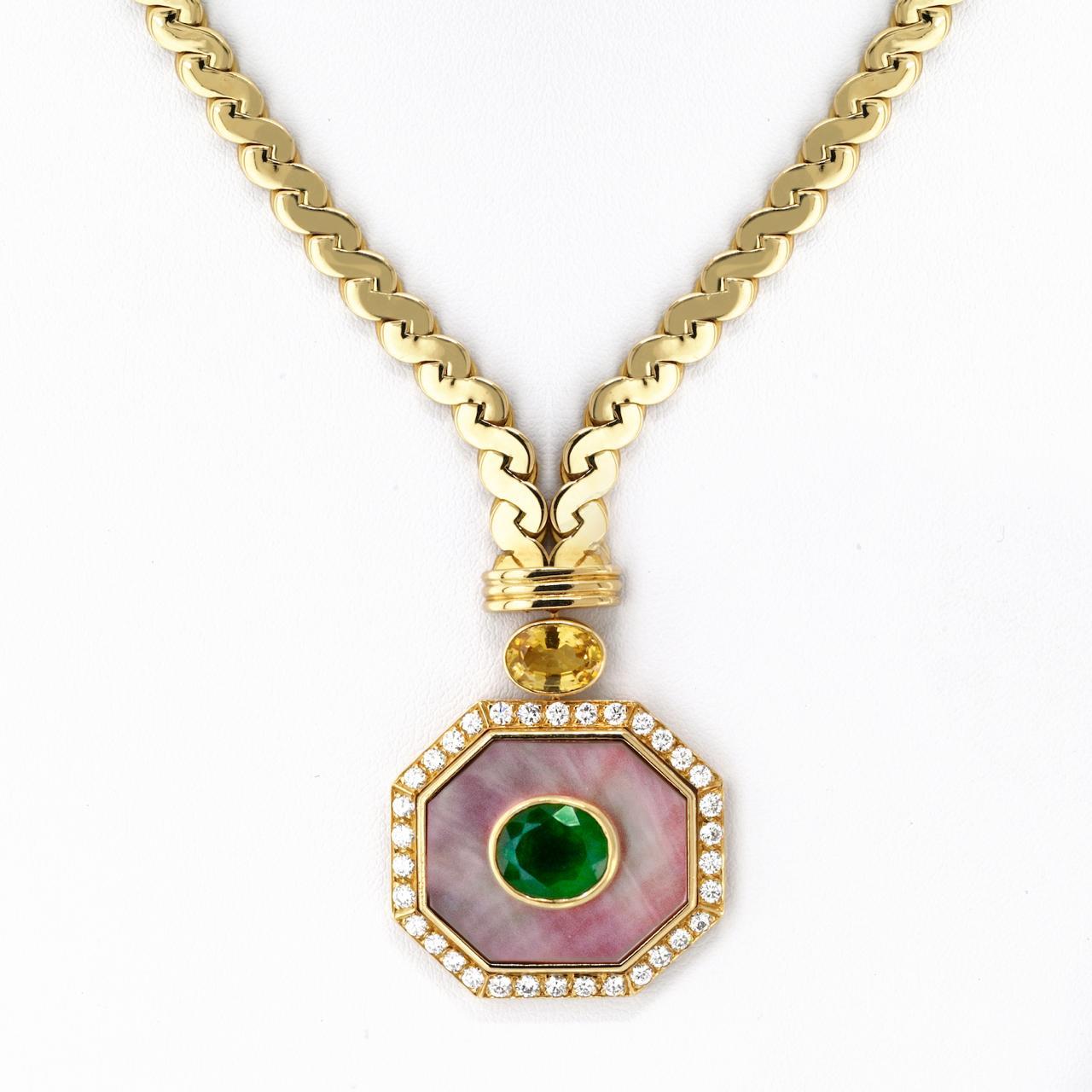 Van Cleef & Arpels Sapphire, Green Emerald And Diamond Pendant Necklace For Sale 2