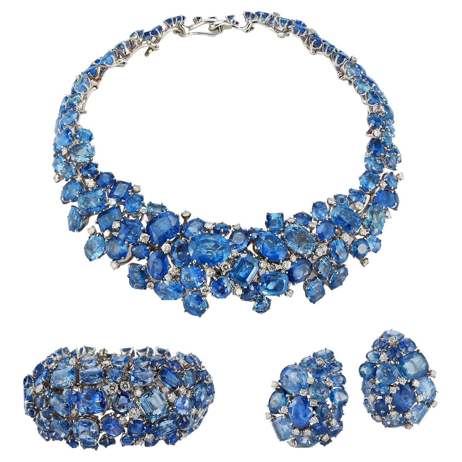 Van Cleef & Arpels Sapphire Necklace, Bracelet, & Earrings Set