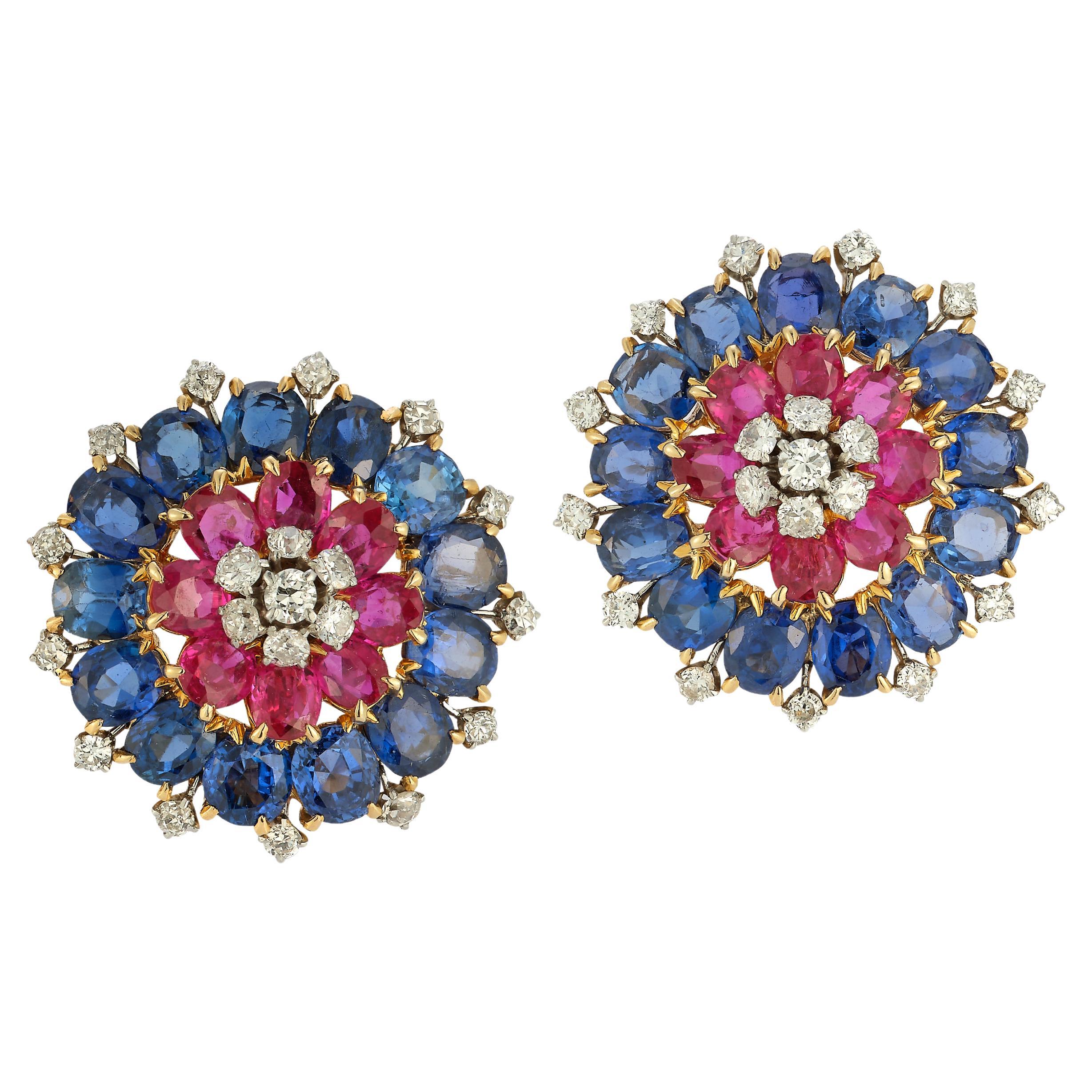 Van Cleef & Arpels Sapphire Ruby & Diamond Earrings For Sale