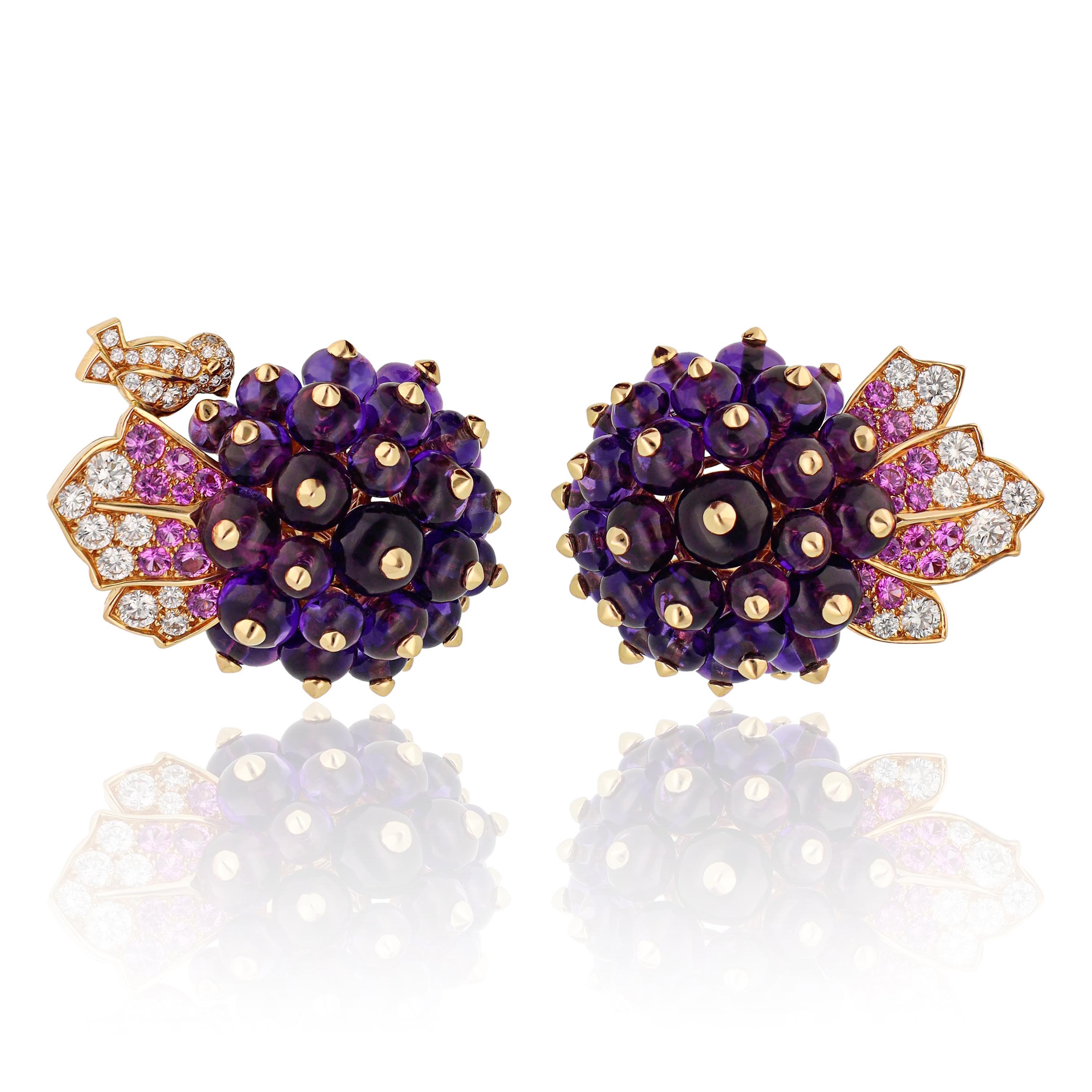 da uomo o donna VAN CLEEF & ARPELS Secret de Cassis Collana con ametista e fermagli per orecchie in vendita