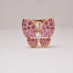 Van Cleef & Arpels Single 18k Gold Pink Sapphire Butterfly Earring