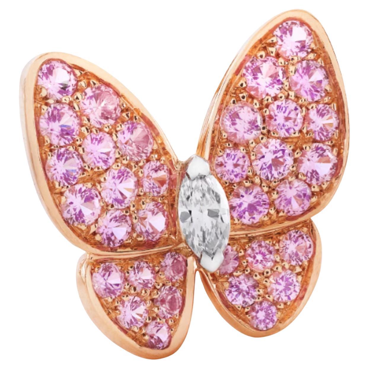 Van Cleef & Arpels Einzelohrring aus 18-karätigem Gold mit rosa Saphir in Schmetterlingsform