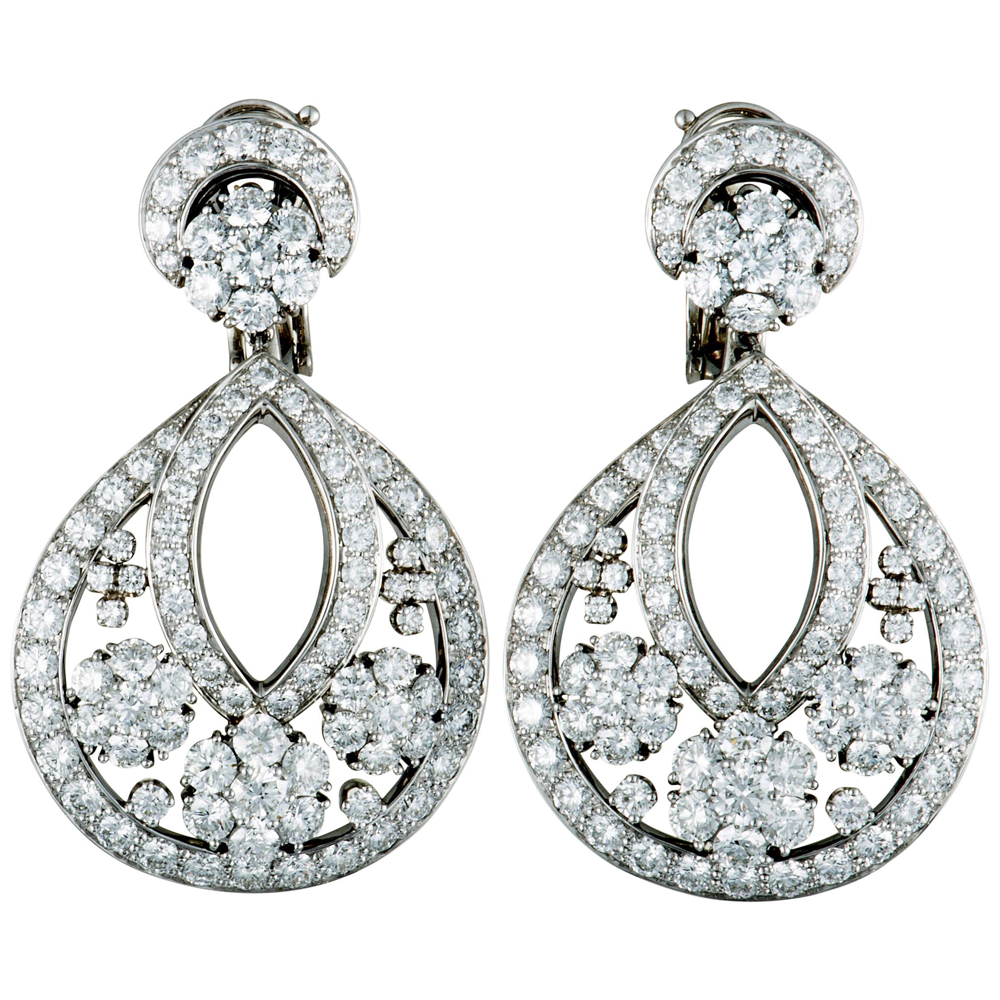 Van Cleef & Arpels Snowflake Diamond Platinum Large Omega Back Earrings