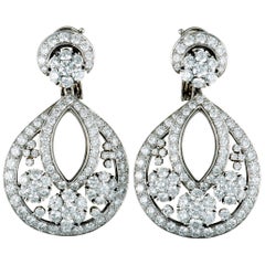 Van Cleef & Arpels Snowflake Diamond Platinum Large Omega Back Earrings