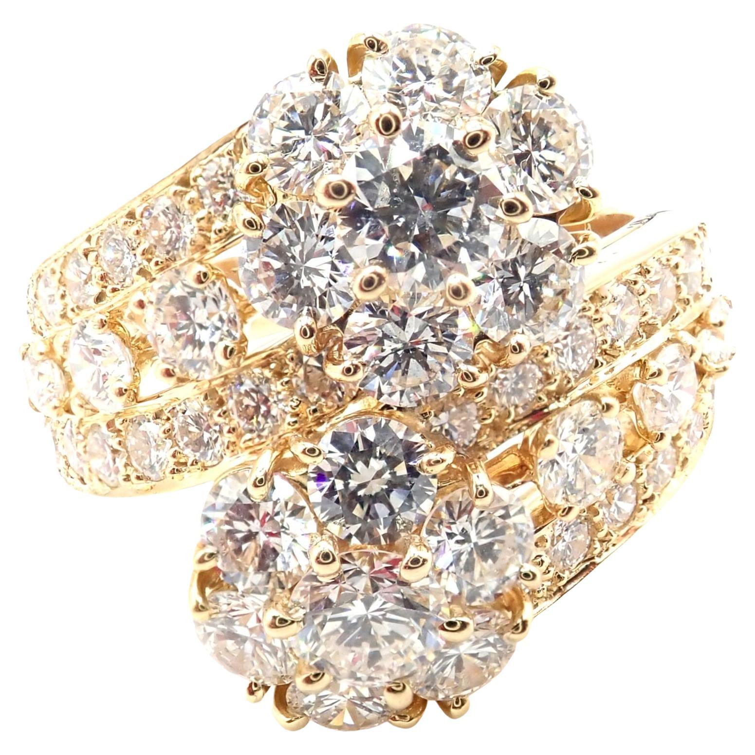 Van Cleef & Arpels Snowflake Diamond Two Flower Yellow Gold Ring For Sale