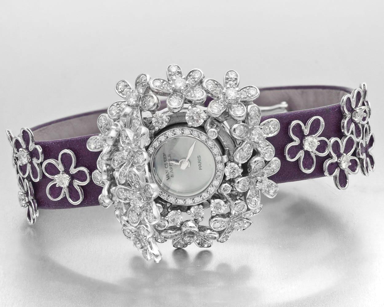 Women's Van Cleef & Arpels Socrate 18 Karat White Gold and Diamond Bracelet Watch