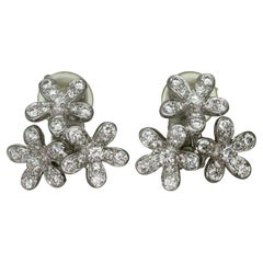 VAN CLEEF & ARPELS Socrate Diamond 18k White Gold 3-Flower Clip-on Earrings