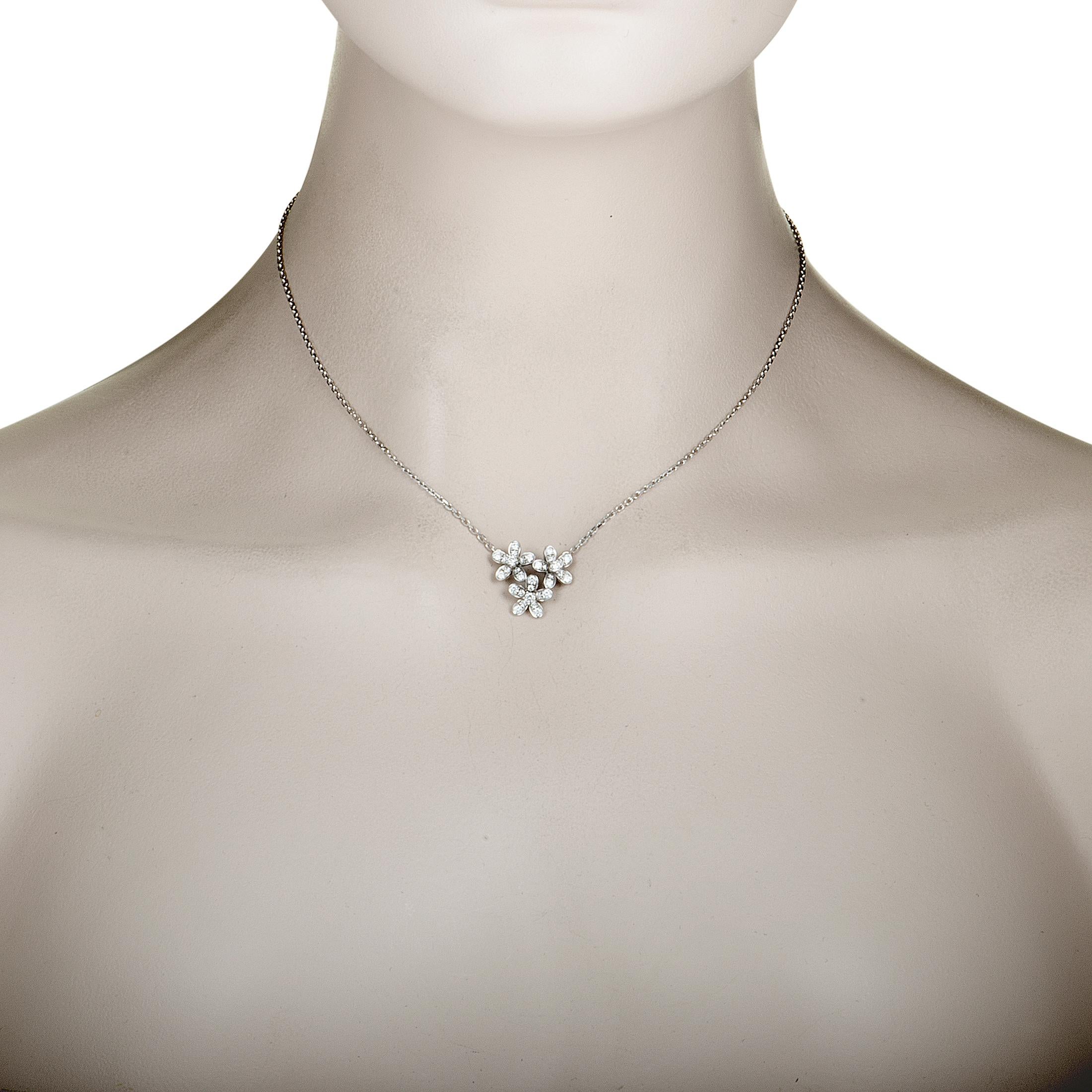 Van Cleef & Arpels Socrate Diamond Pave White Gold Flower Pendant Necklace In Excellent Condition In Southampton, PA