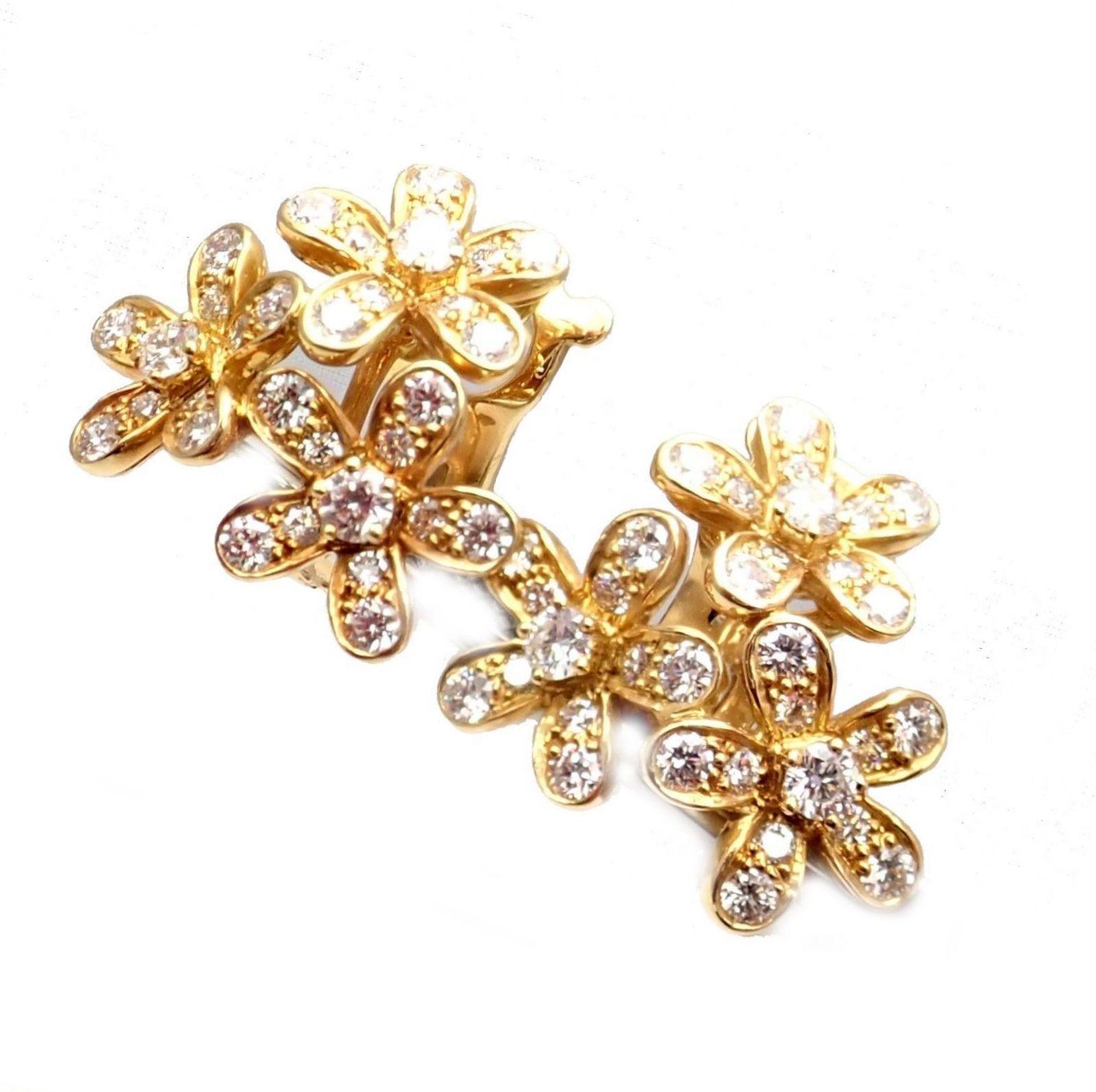 Van Cleef & Arpels Socrate Diamond Three Flowers White Gold Earrings 1