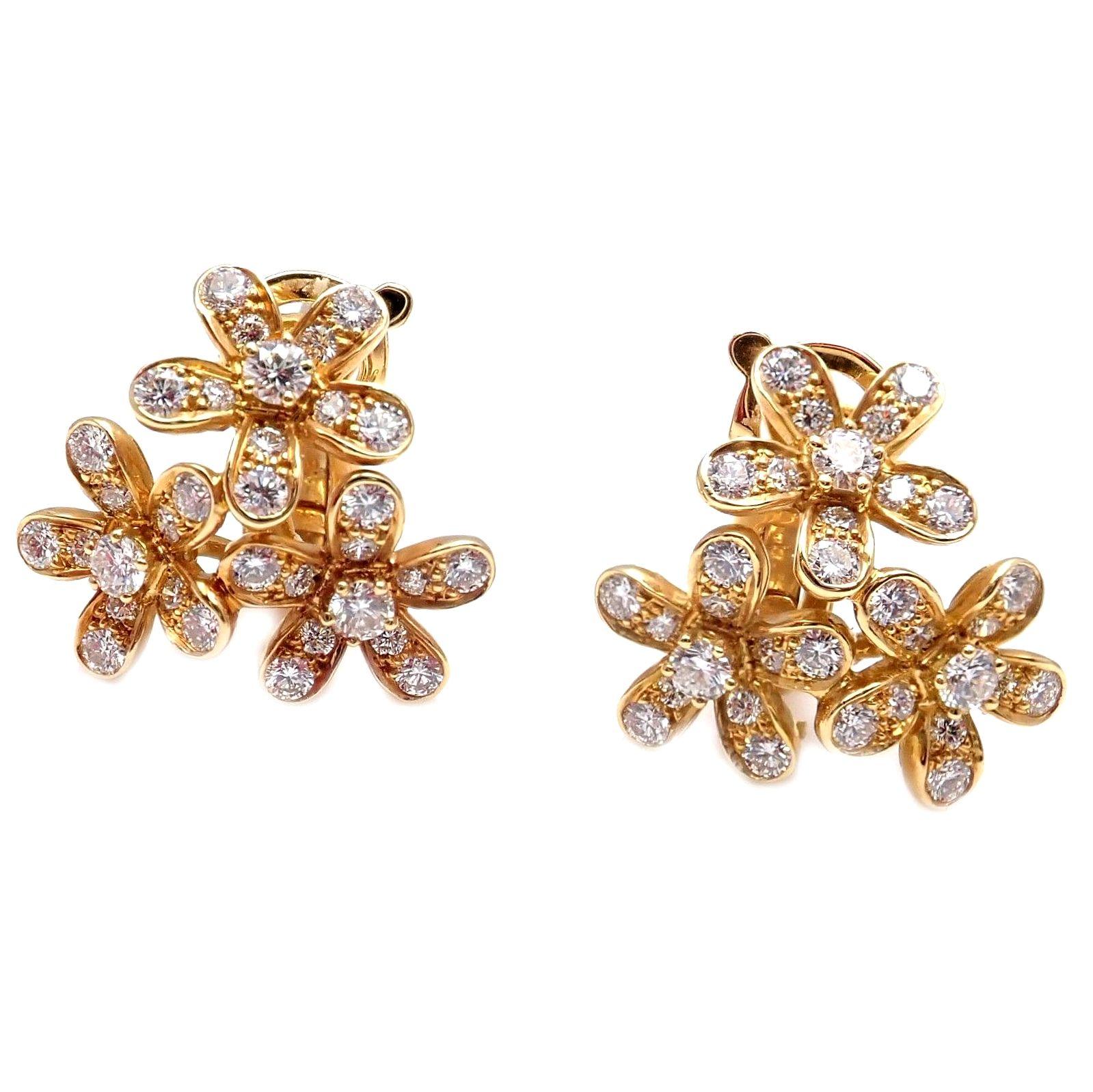Van Cleef & Arpels Socrate Diamond Three Flowers White Gold Earrings