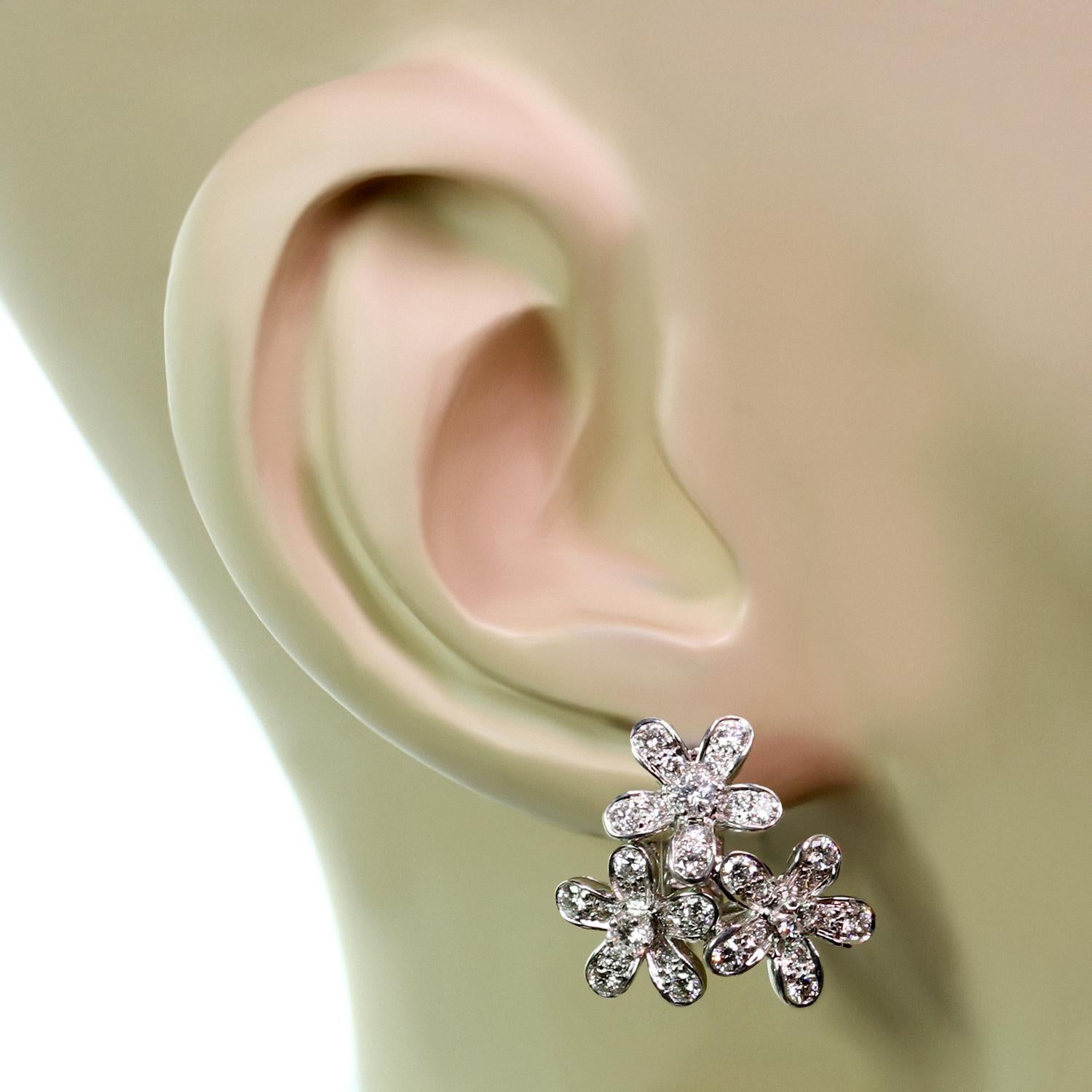 Van Cleef and Arpels Socrate Diamond White Gold 3 Flower Earrings at ...
