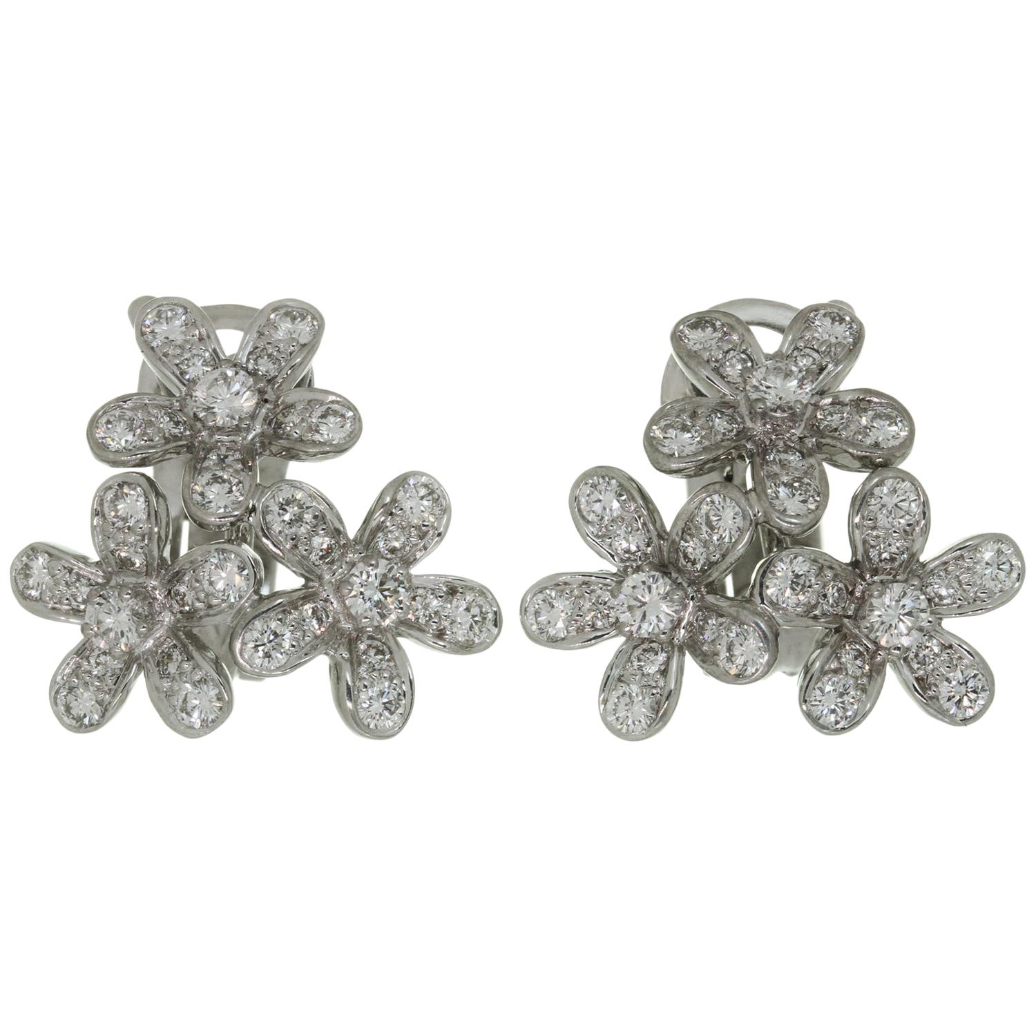 Van Cleef & Arpels Socrate Diamond White Gold 3 Flower Earrings