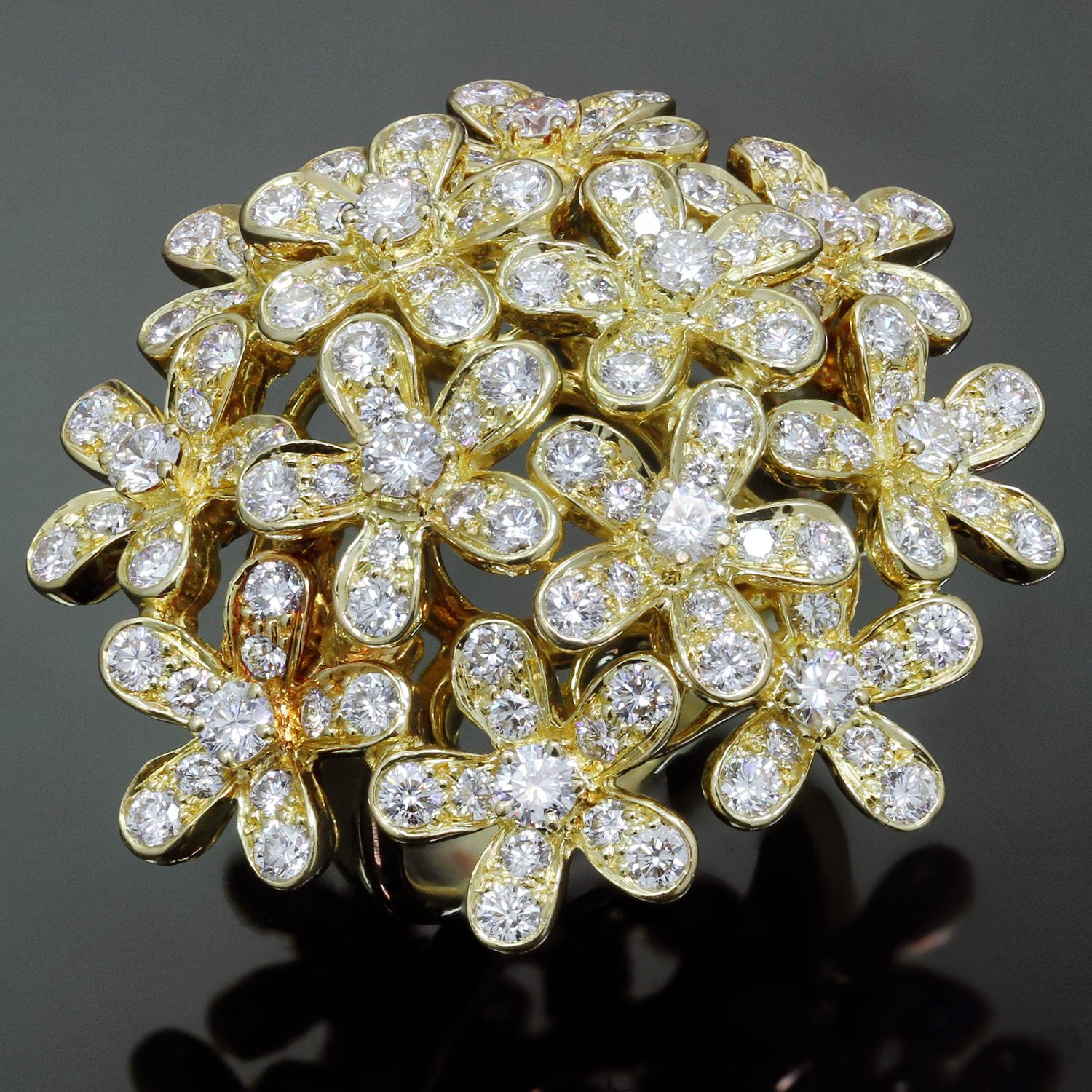 Brilliant Cut Van Cleef & Arpels Socrate Diamond Yellow Gold Flower Bouquet Ring. Sz.50 For Sale