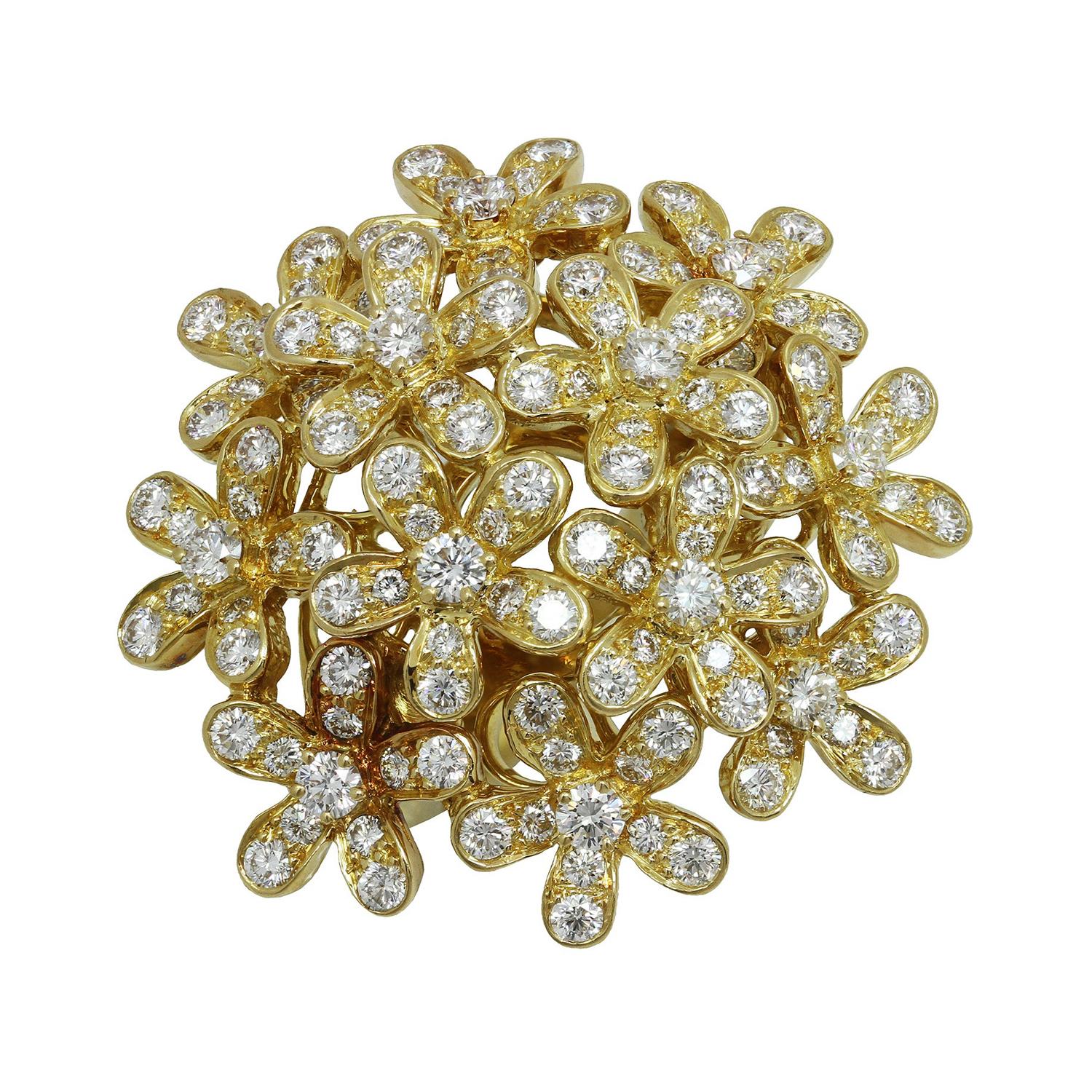 Van Cleef & Arpels Socrate Diamond Yellow Gold Flower Bouquet Ring. Sz.50 For Sale