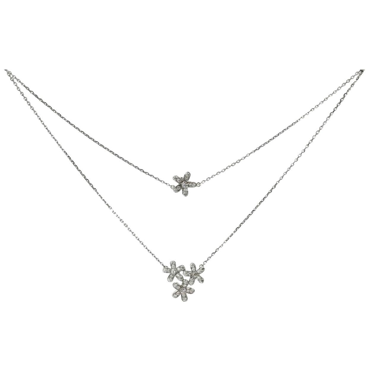 Van Cleef & Arpels Socrates 3 Flower Diamond Pendant Necklace in White Gold