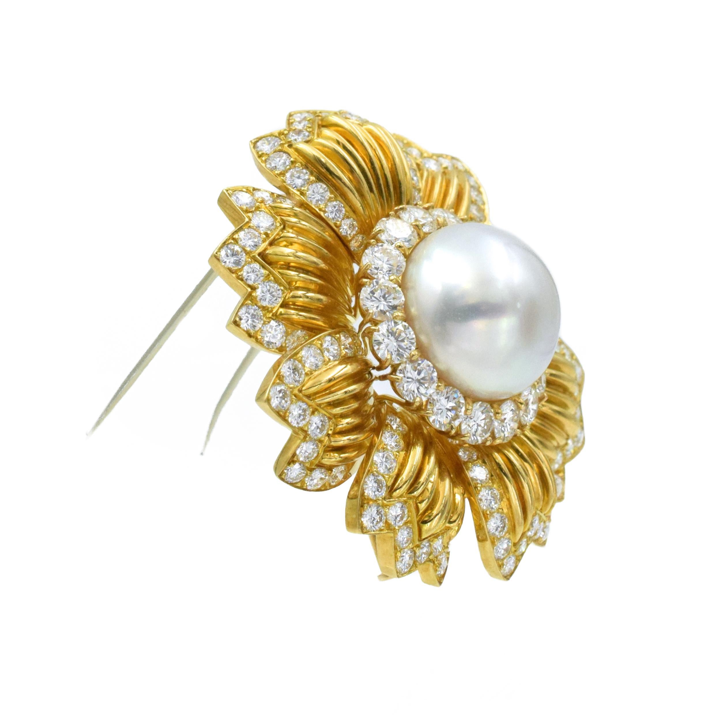 Artist Van Cleef & Arpels South Sea Cultured Pearl and Diamond Brooch