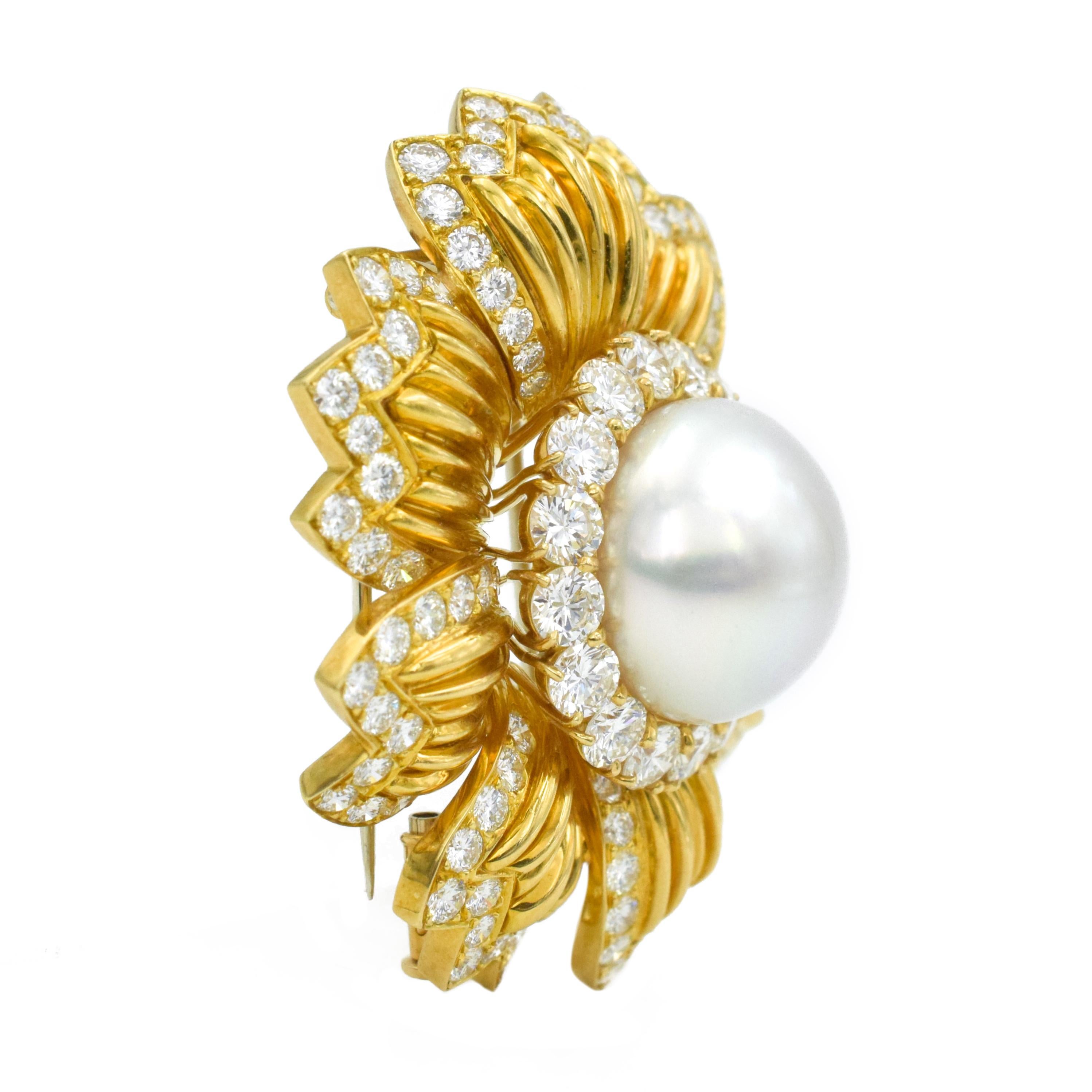 Women's Van Cleef & Arpels South Sea Cultured Pearl and Diamond Brooch