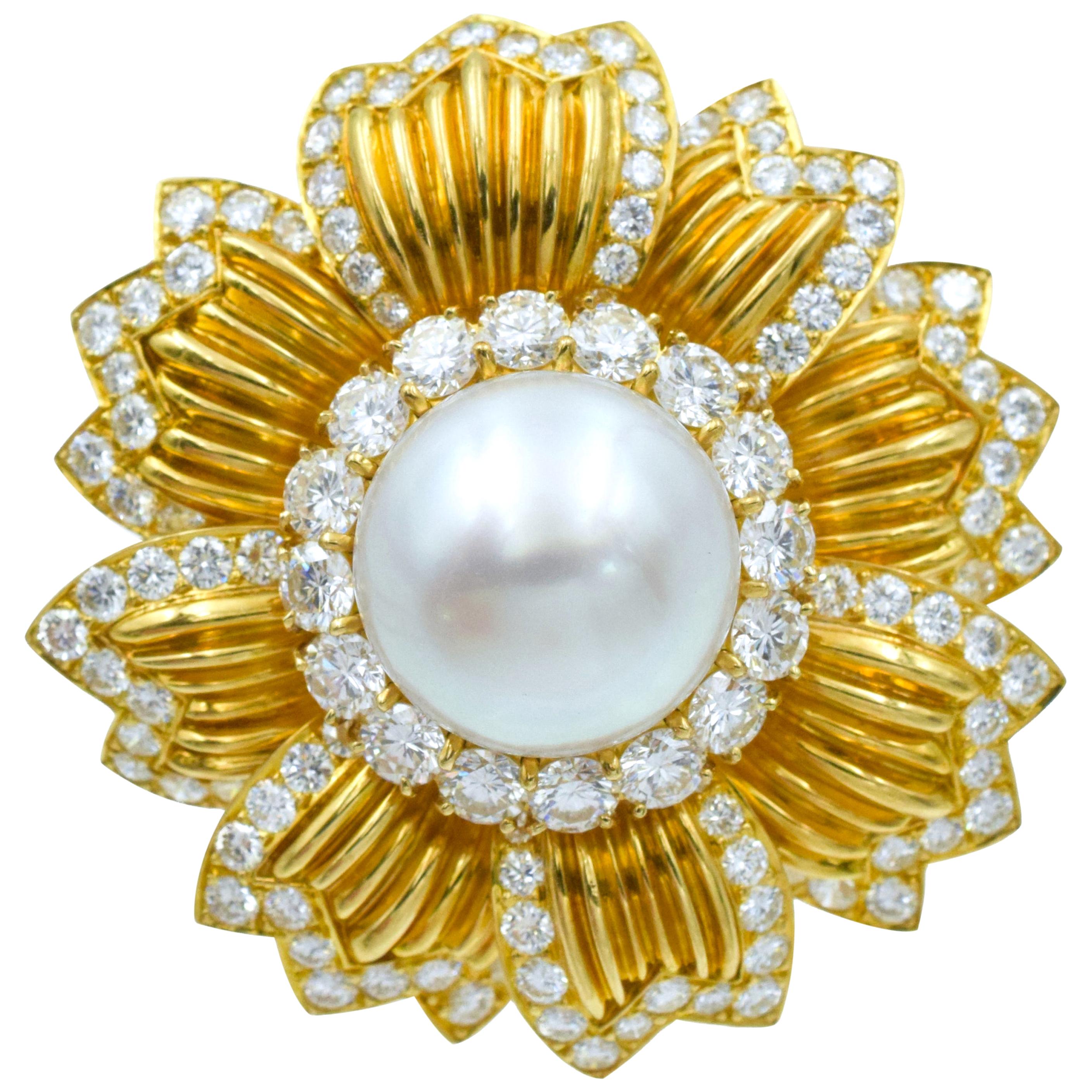 Van Cleef & Arpels South Sea Cultured Pearl and Diamond Brooch