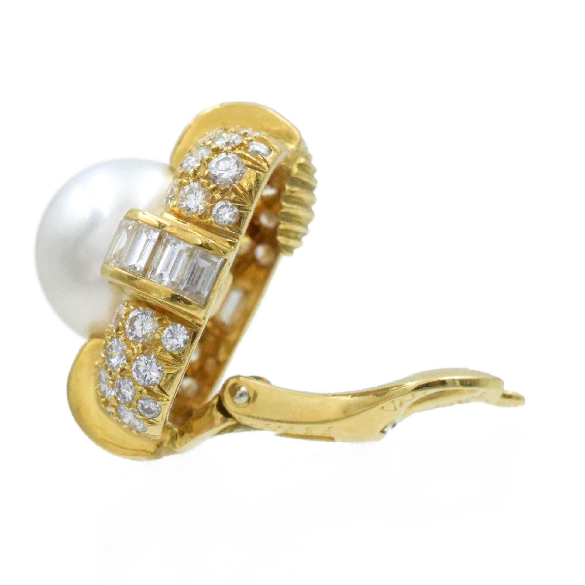 Artist Van Cleef & Arpels South Sea Cultured Pearl and Diamond Ear-Clips