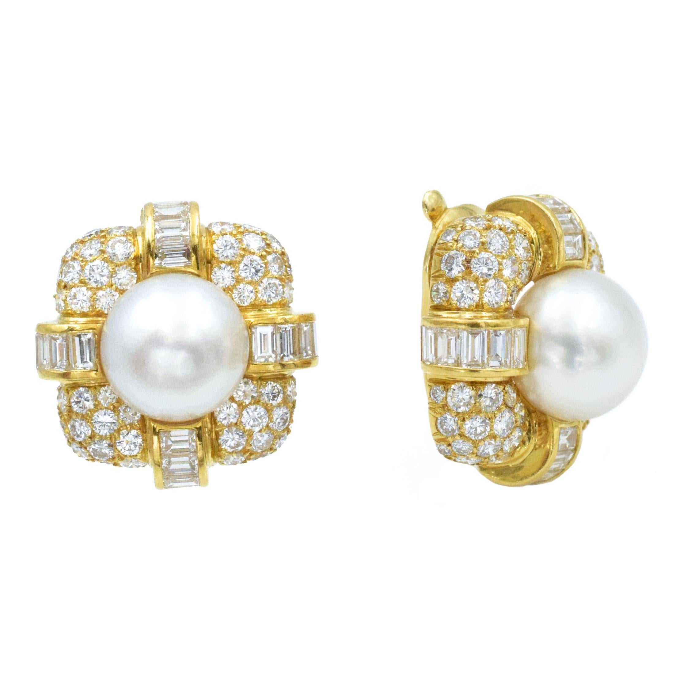 Van Cleef & Arpels South Sea Cultured Pearl and Diamond Ear-Clips 1