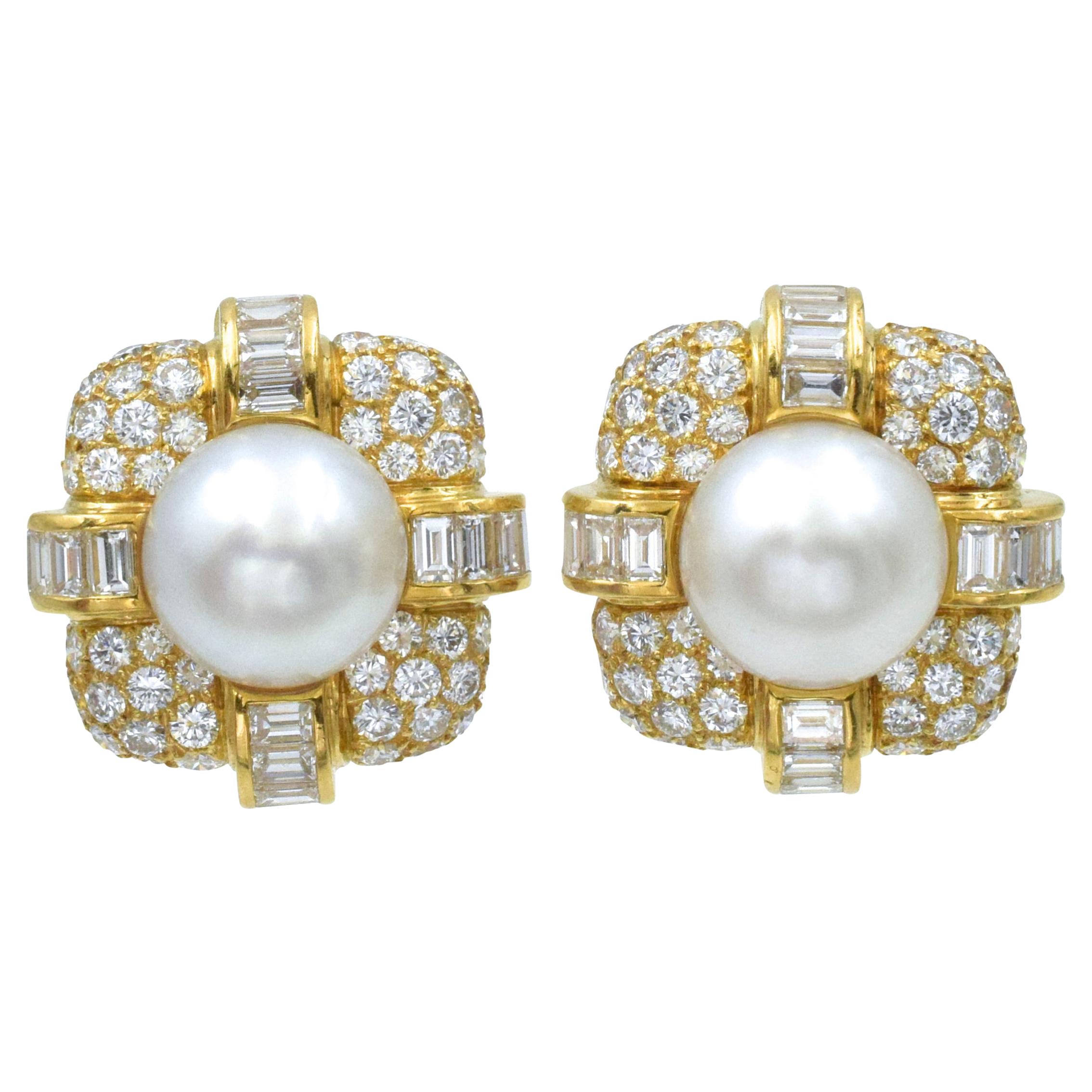 Van Cleef & Arpels South Sea Cultured Pearl and Diamond Ear-Clips