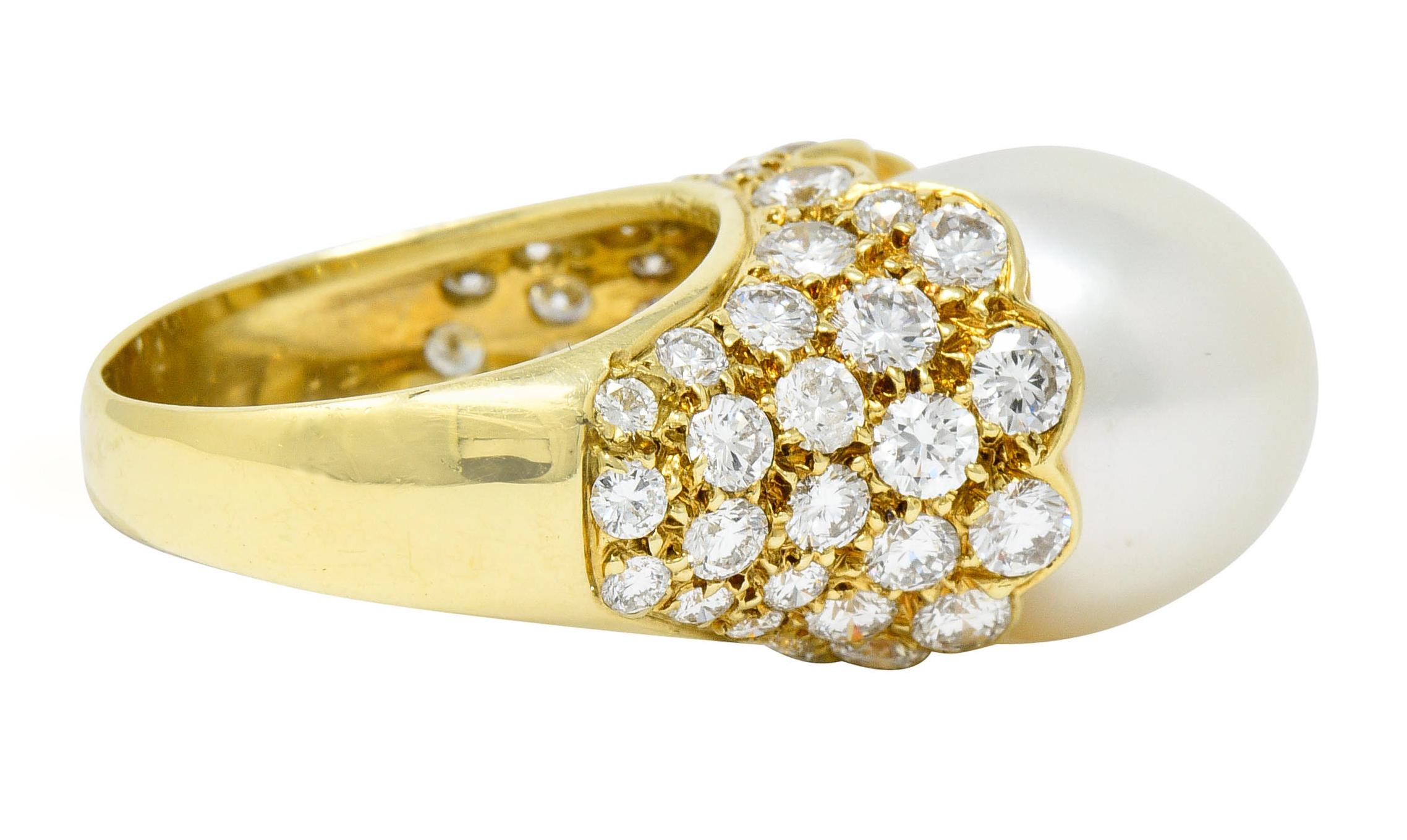 Brilliant Cut Van Cleef & Arpels South Sea Pearl 3.40 Carat Diamond 18 Karat Gold Ring
