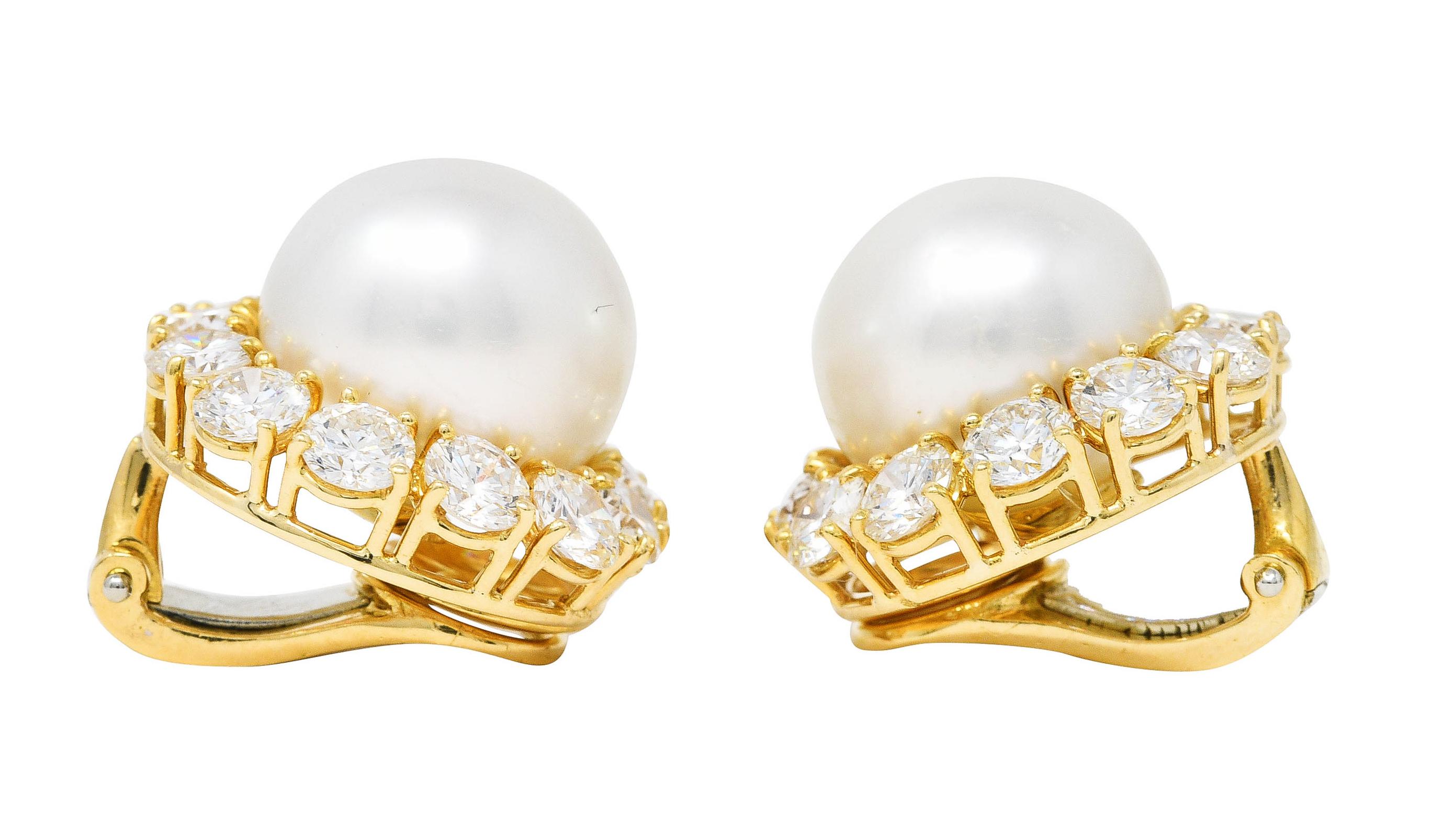 Brilliant Cut Van Cleef & Arpels South Sea Pearl 5.00 Carat Diamond 18 Karat Earrings