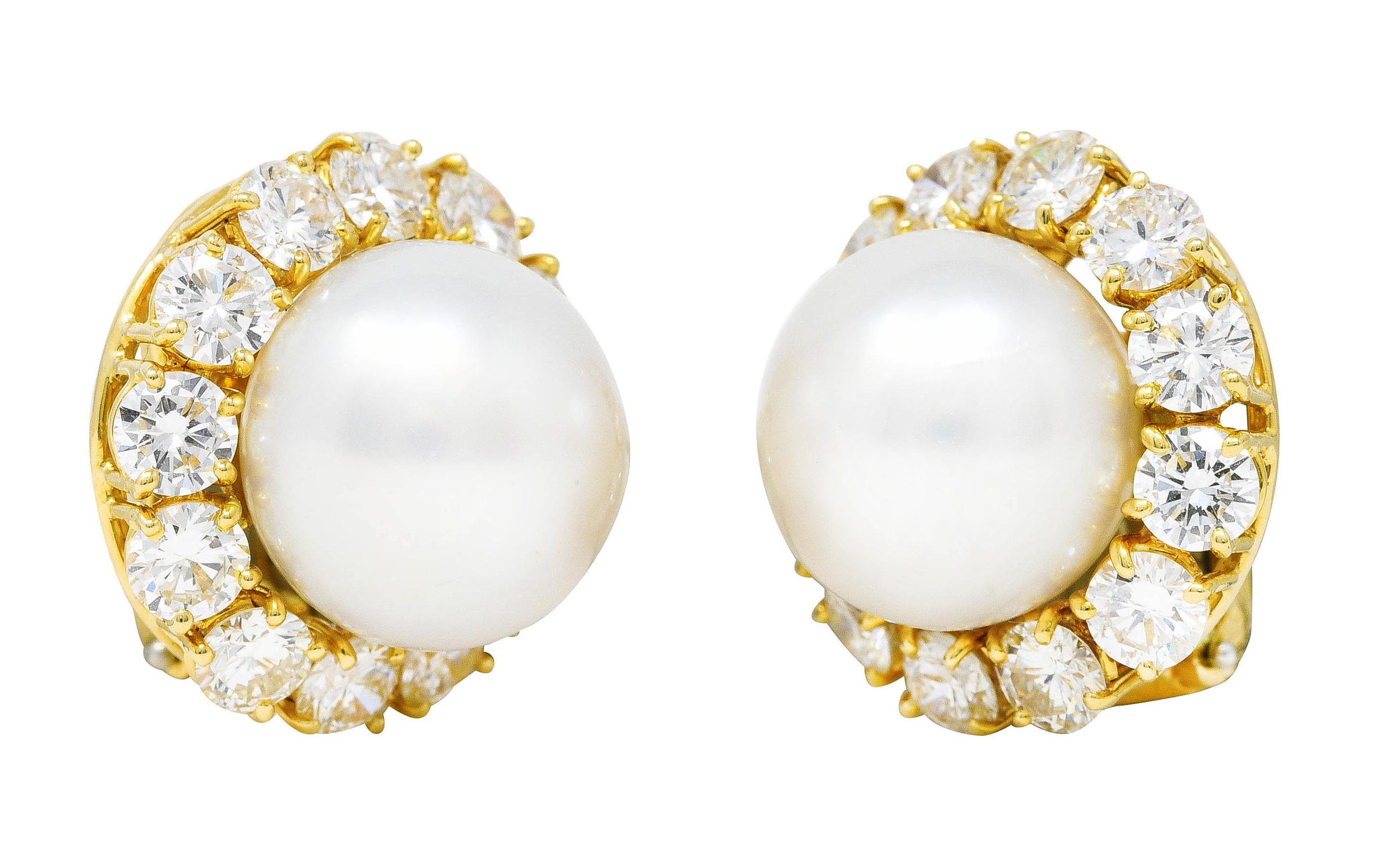 Van Cleef & Arpels South Sea Pearl 5.00 Carat Diamond 18 Karat Earrings In Excellent Condition In Philadelphia, PA