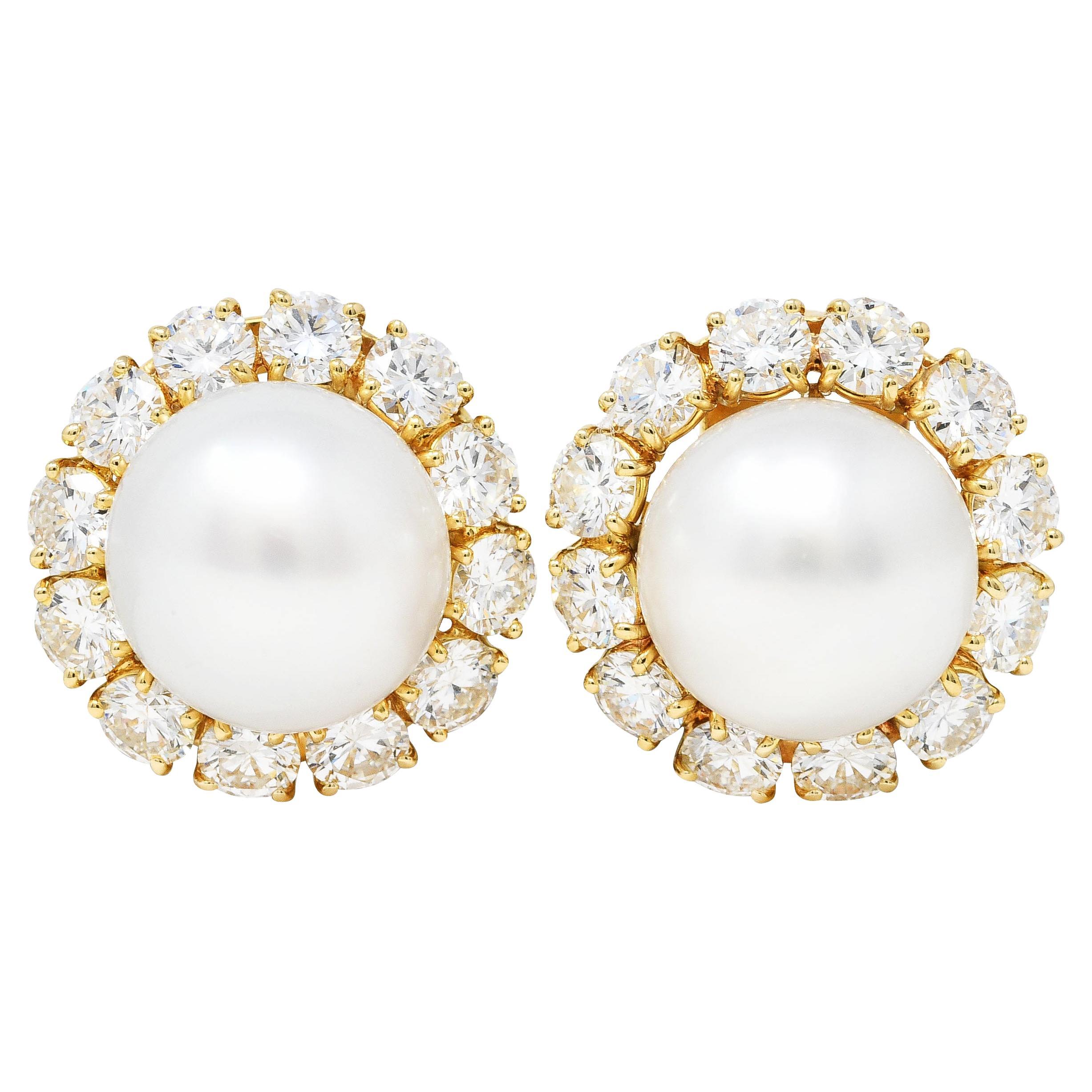 Van Cleef & Arpels South Sea Pearl 5.00 Carat Diamond 18 Karat Earrings