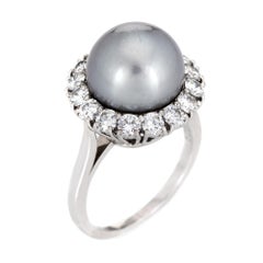 Van Cleef & Arpels South Sea Pearl Ring 1.20 Carat Diamond Platinum Halo S.O