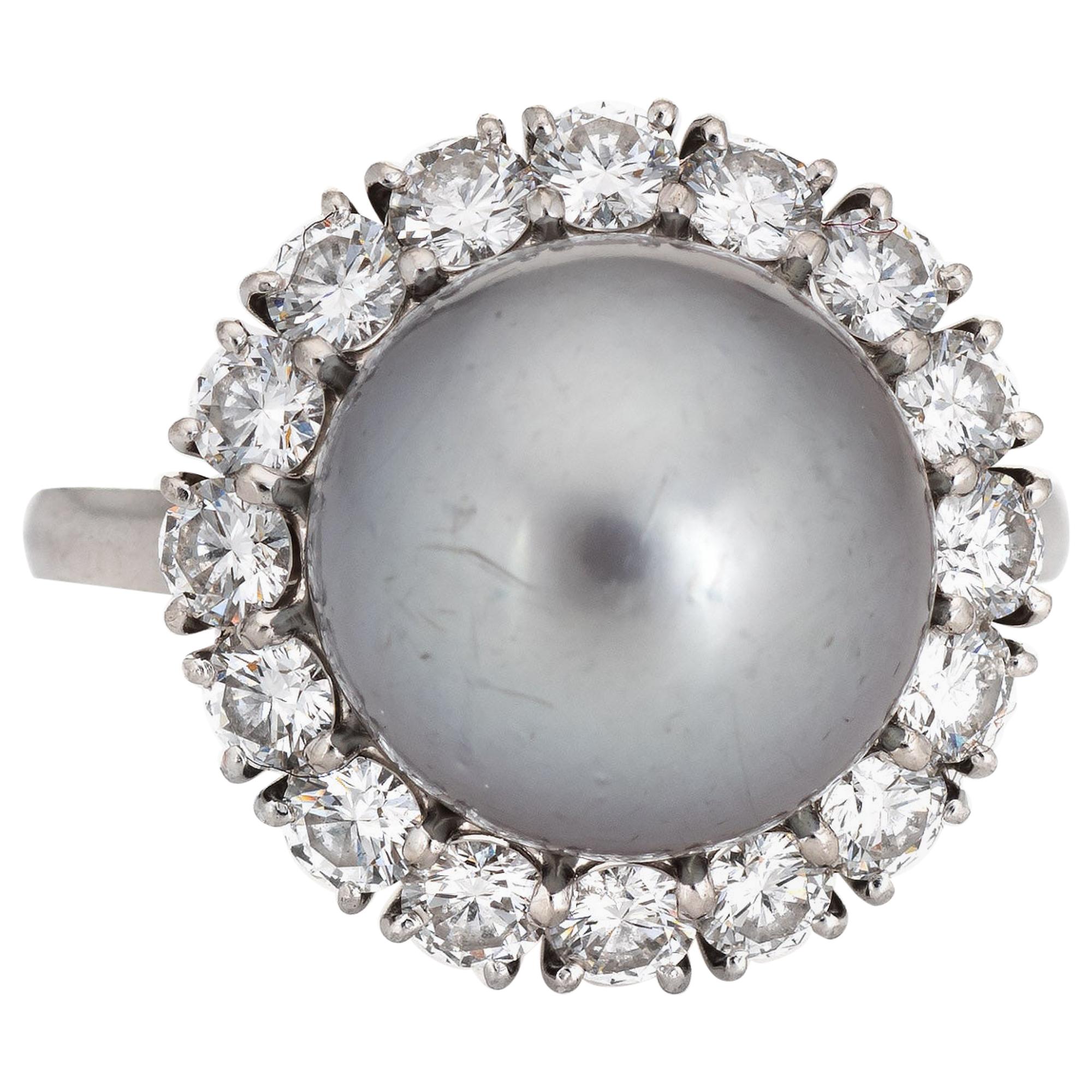 Van Cleef & Arpels Anillo Perla del Mar del Sur 1,20 Quilates Diamante Halo Platino S.O en venta