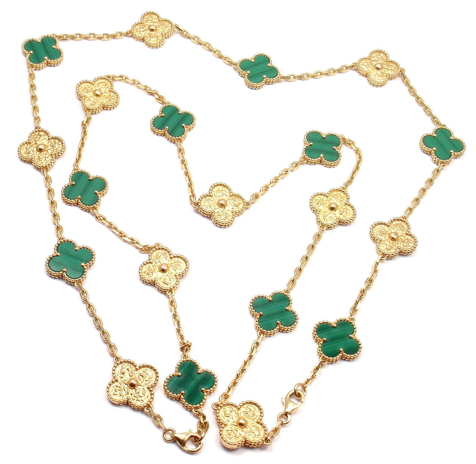 Van Cleef & Arpels Special Vintage Alhambra Two Malachite Yellow Gold Necklaces 7