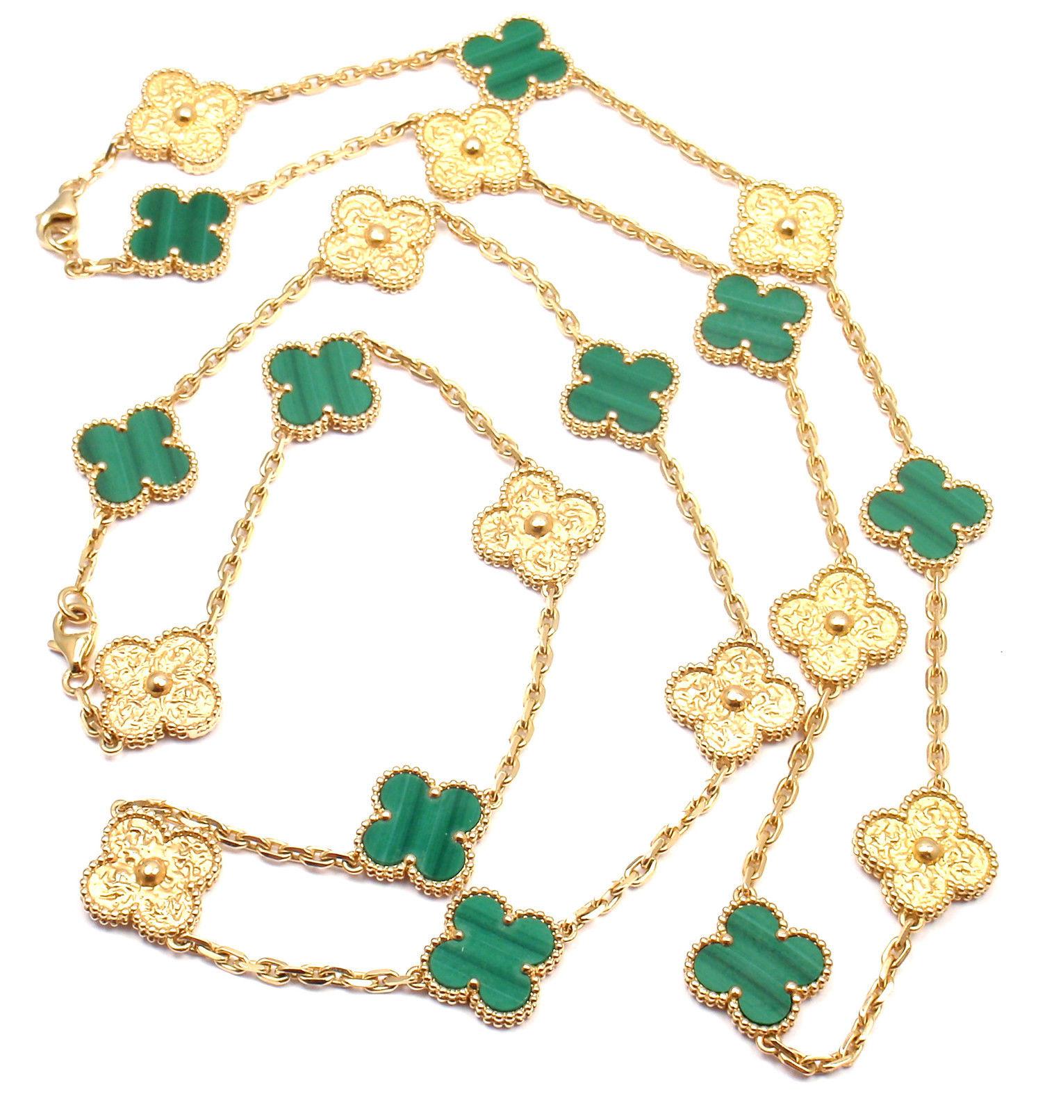 Van Cleef & Arpels Special Vintage Alhambra Two Malachite Yellow Gold Necklaces 8