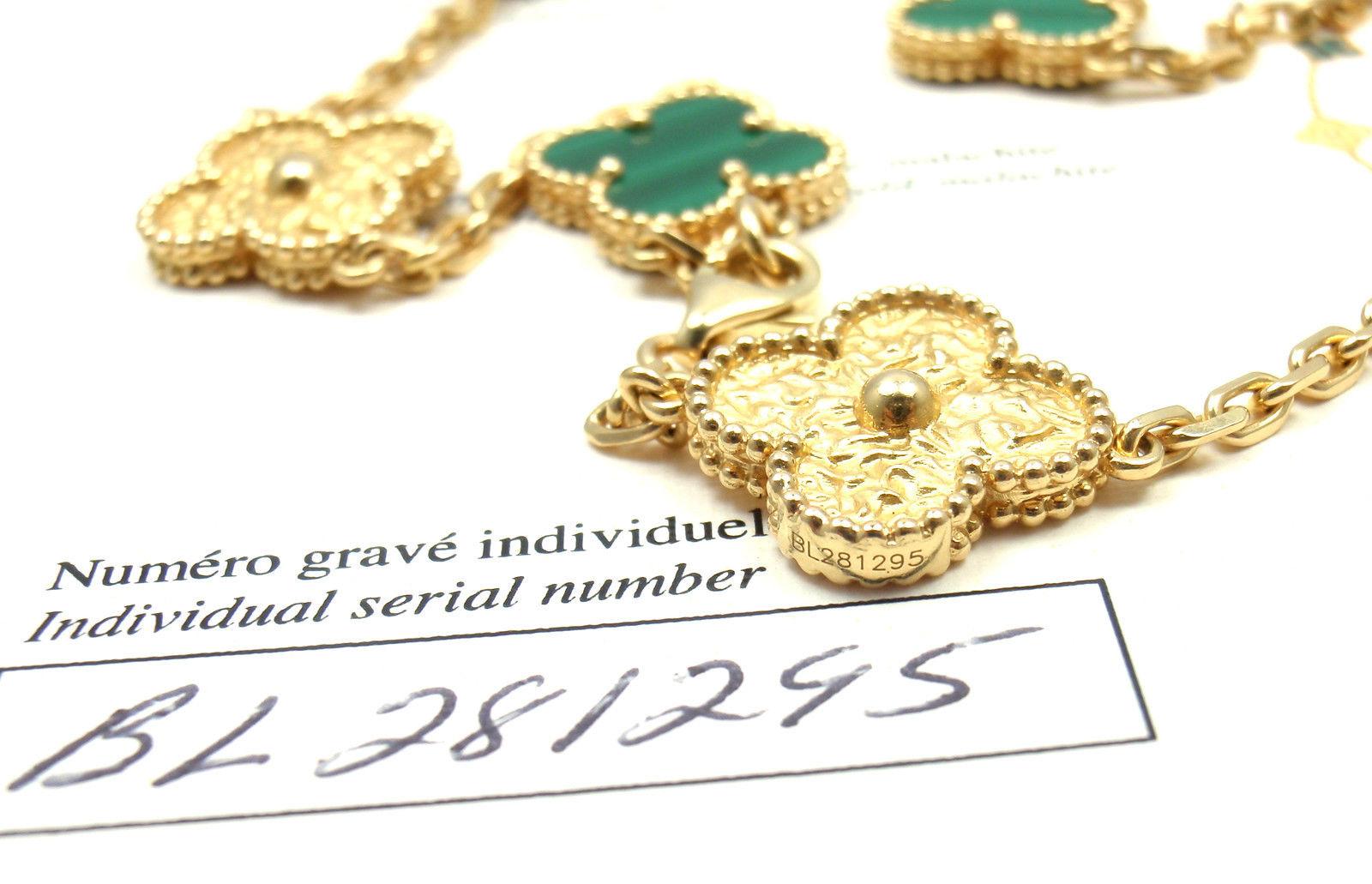 Van Cleef & Arpels Special Vintage Alhambra Two Malachite Yellow Gold Necklaces 3