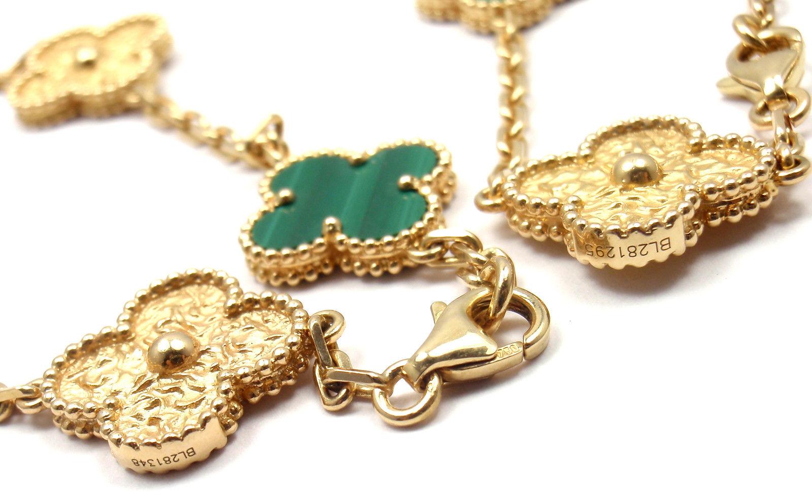 Van Cleef & Arpels Special Vintage Alhambra Two Malachite Yellow Gold Necklaces 5