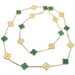 Van Cleef & Arpels Special Vintage Alhambra Two Malachite Yellow Gold Necklaces