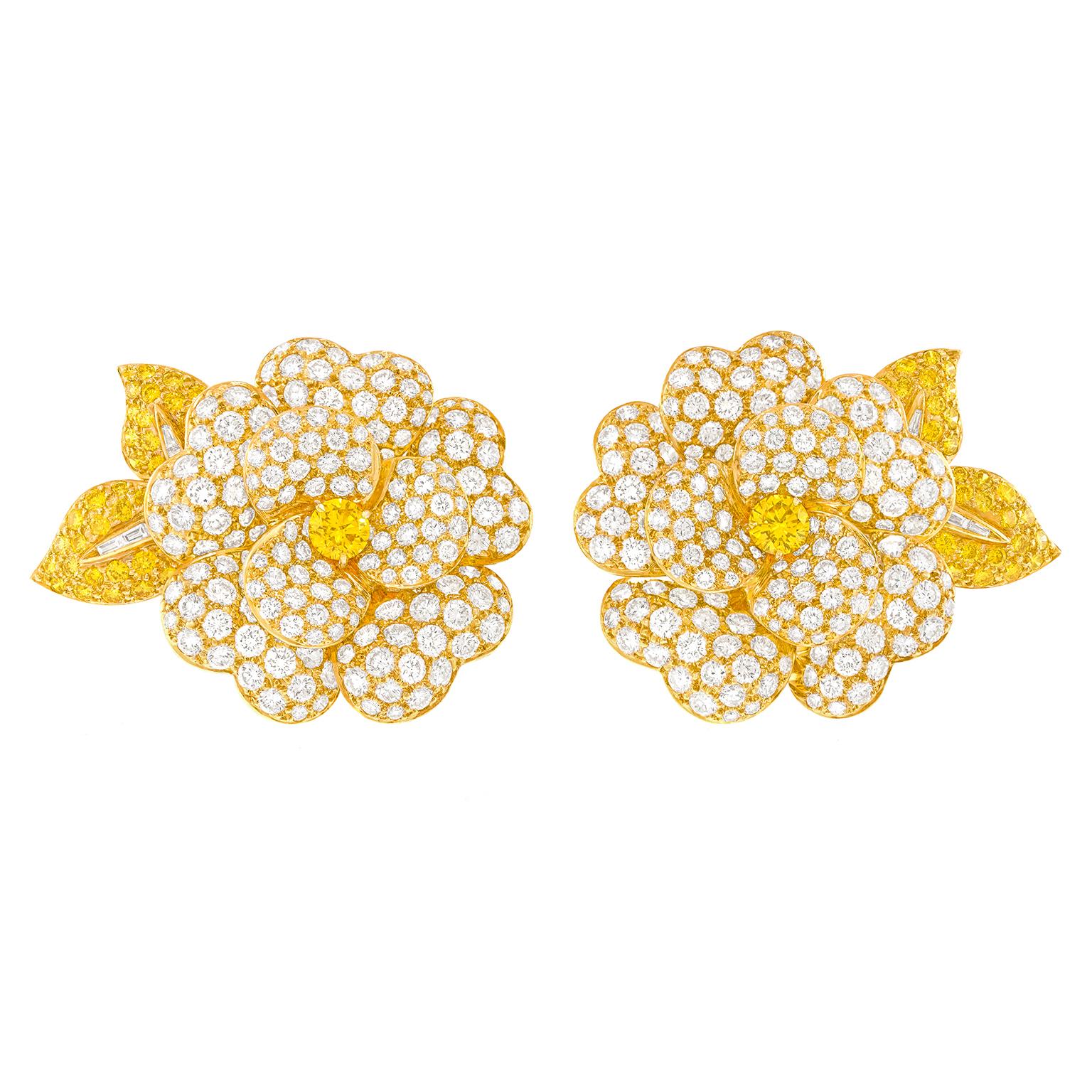 Round Cut Van Cleef & Arpels Spectacular Camellia Earrings