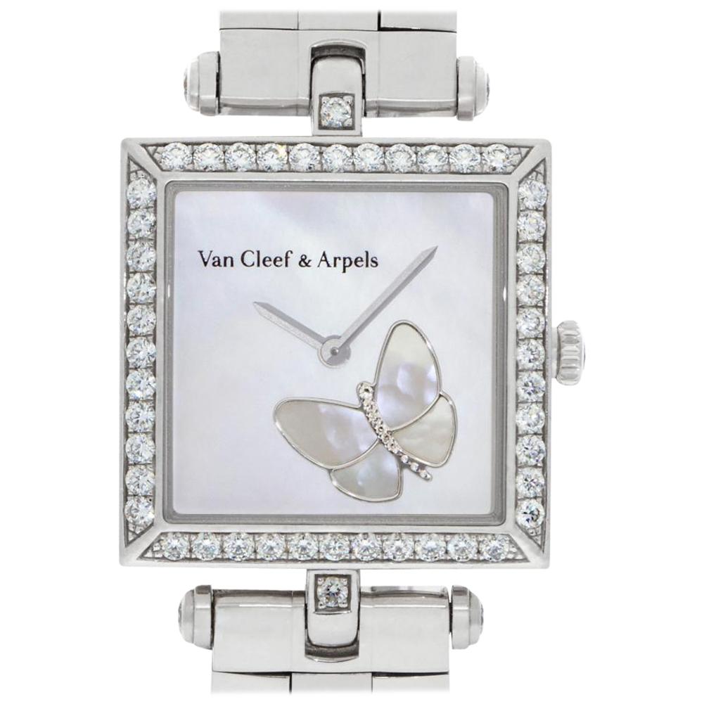 Van Cleef & Arpels Square Papillon hh22989 18 Karat Gold Mother of Pearl Dial 2