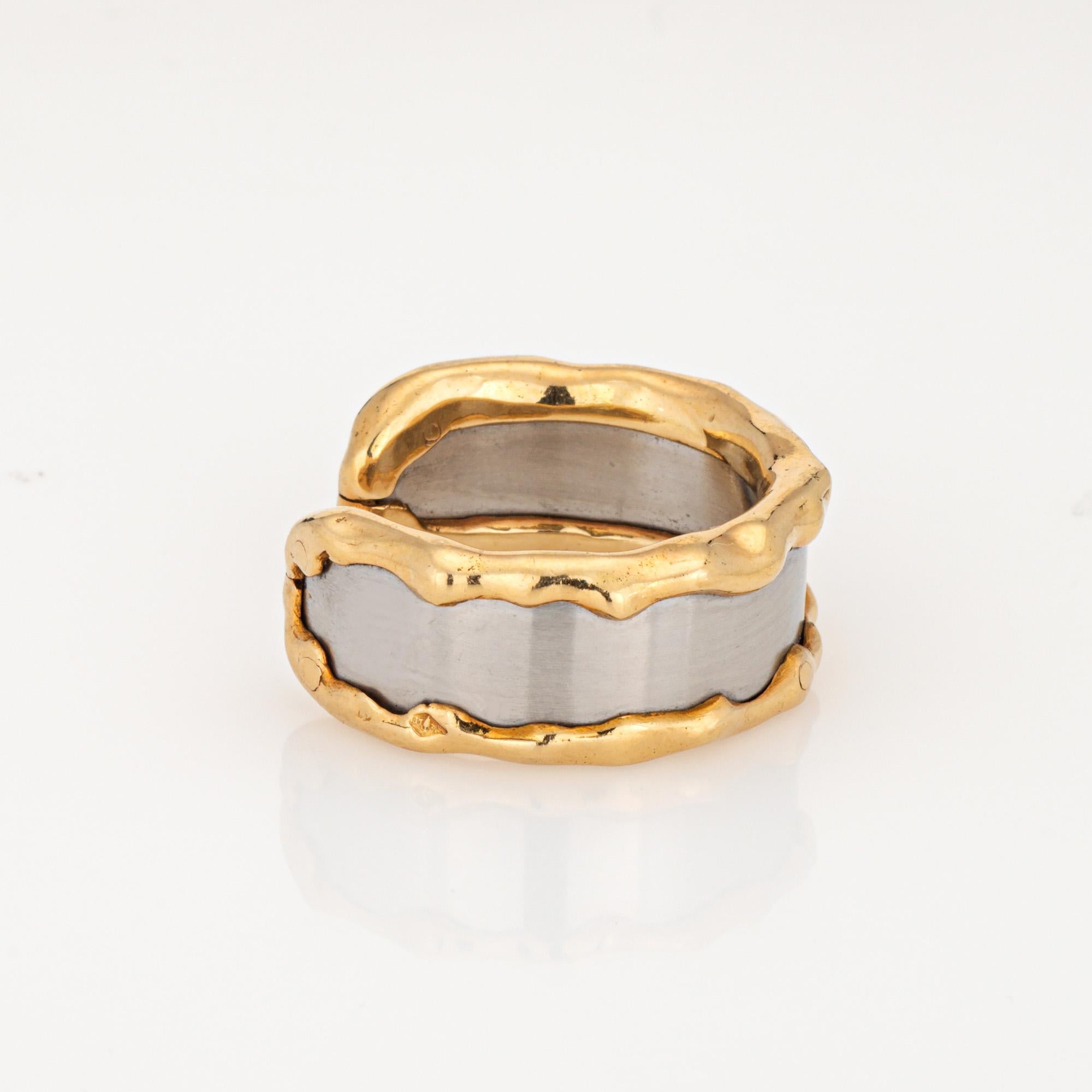 Modern Van Cleef & Arpels Steel 18k Gold Cuff Ring Vintage Sz 6 Band Signed Jewelry For Sale