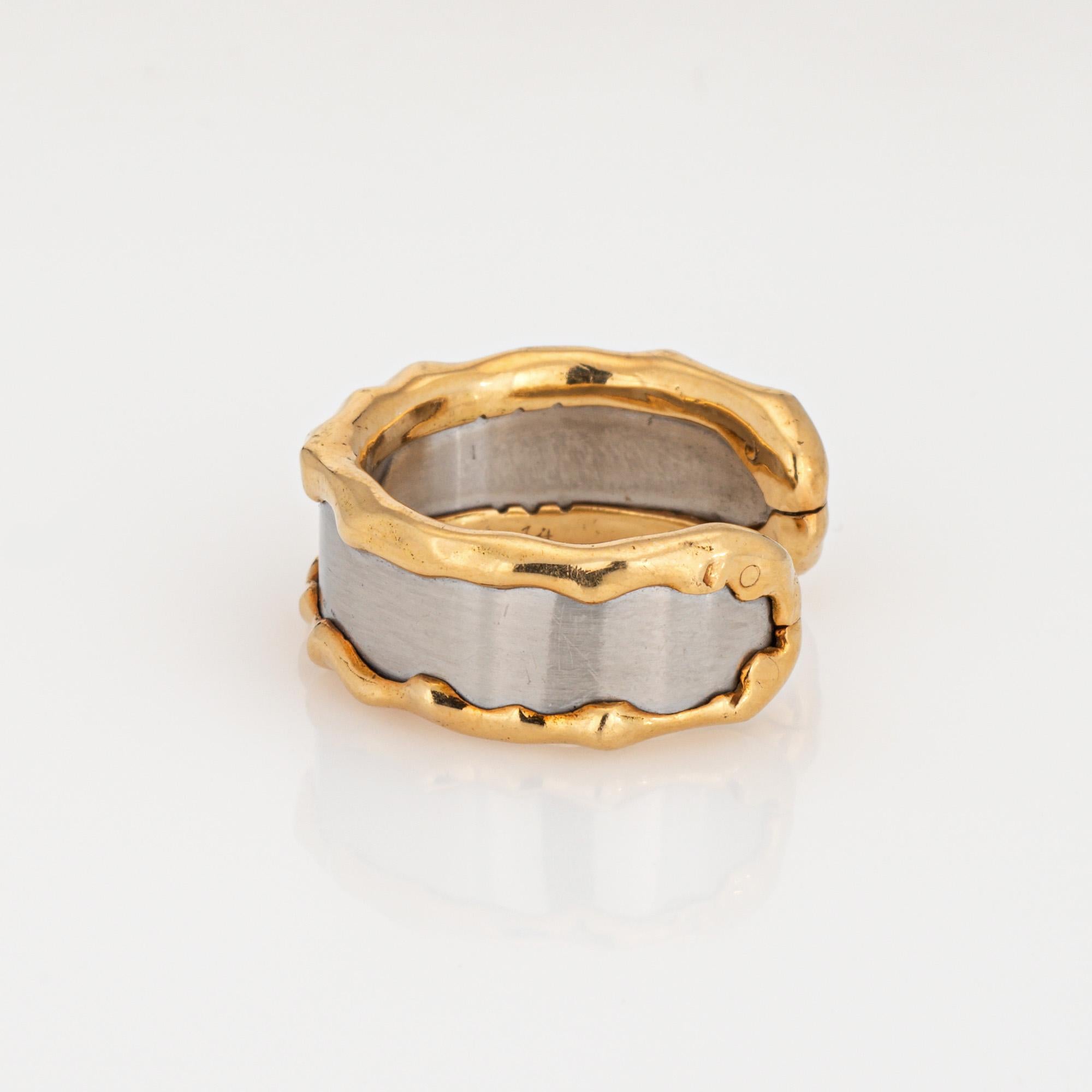 Van Cleef & Arpels Steel 18k Gold Cuff Ring Vintage Sz 6 Band Signed Jewelry In Good Condition For Sale In Torrance, CA