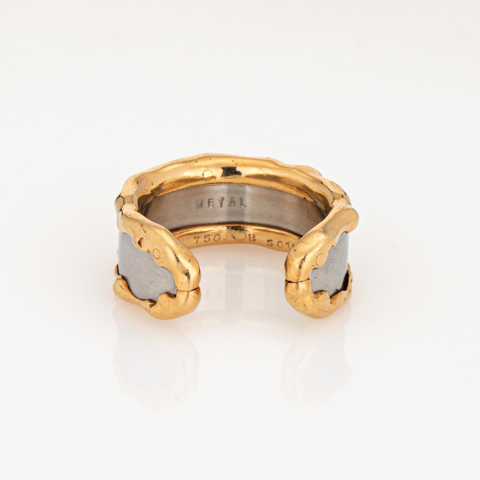 Women's Van Cleef & Arpels Steel 18k Gold Cuff Ring Vintage Sz 6 Band Signed Jewelry For Sale