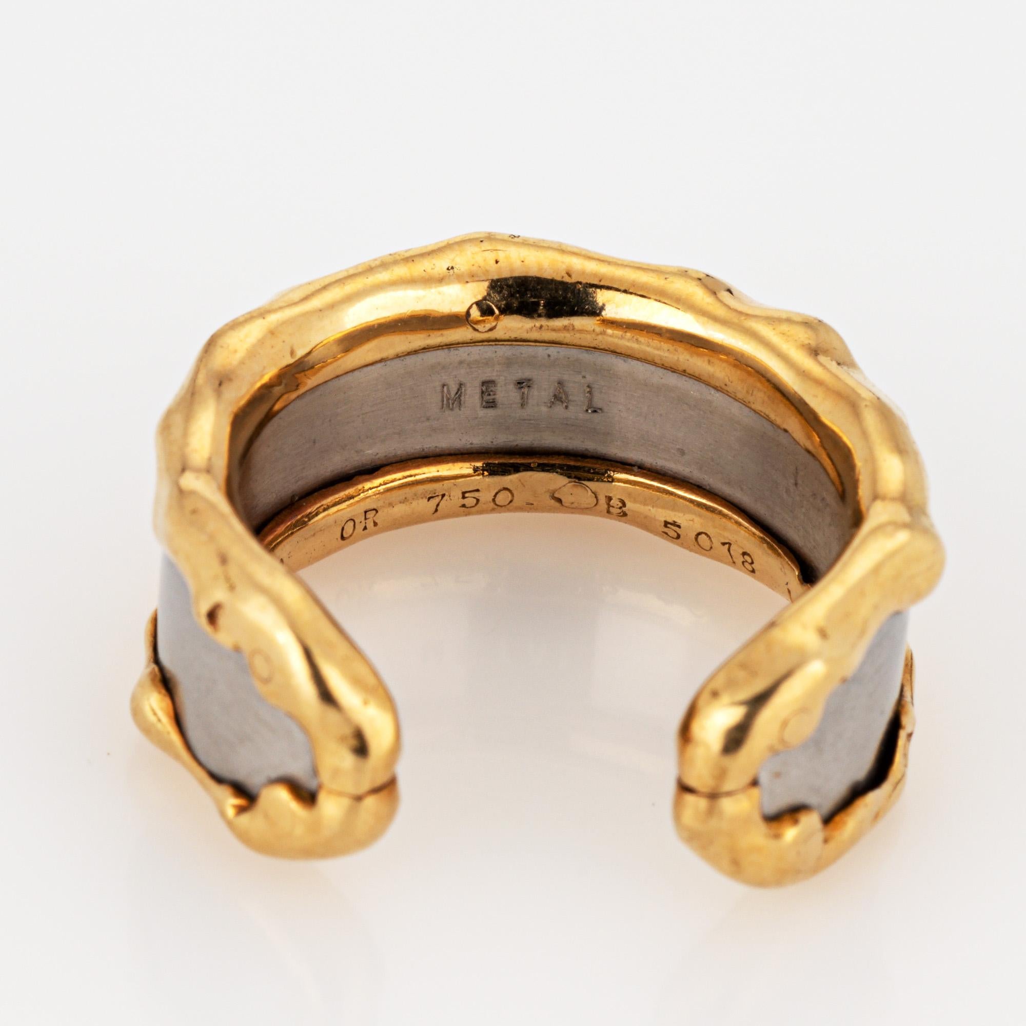 Van Cleef & Arpels Steel 18k Gold Cuff Ring Vintage Sz 6 Band Signed Jewelry For Sale 2