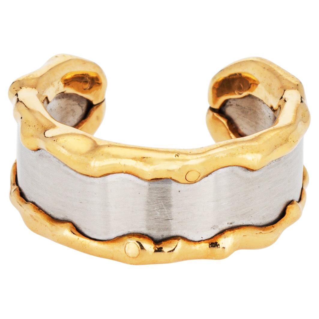 Van Cleef & Arpels Steel 18k Gold Cuff Ring Vintage Sz 6 Band Signed Jewelry