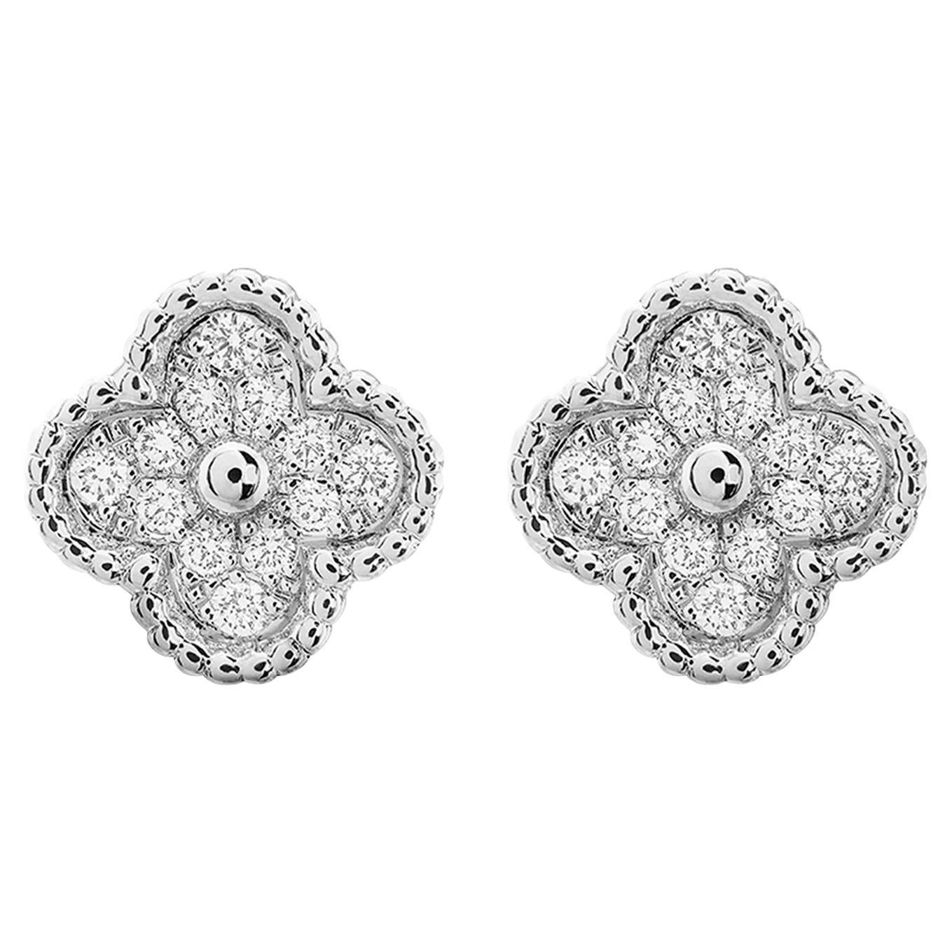 Van Cleef & Arpels Sweet Alhambra 0.16ct Round Diamonds Earstuds 18K White Gold en vente