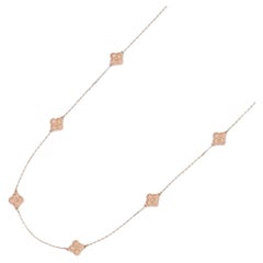 Van Cleef & Arpels Sweet Alhambra 16 Motif 18K Rose Gold Hammered Long Necklace